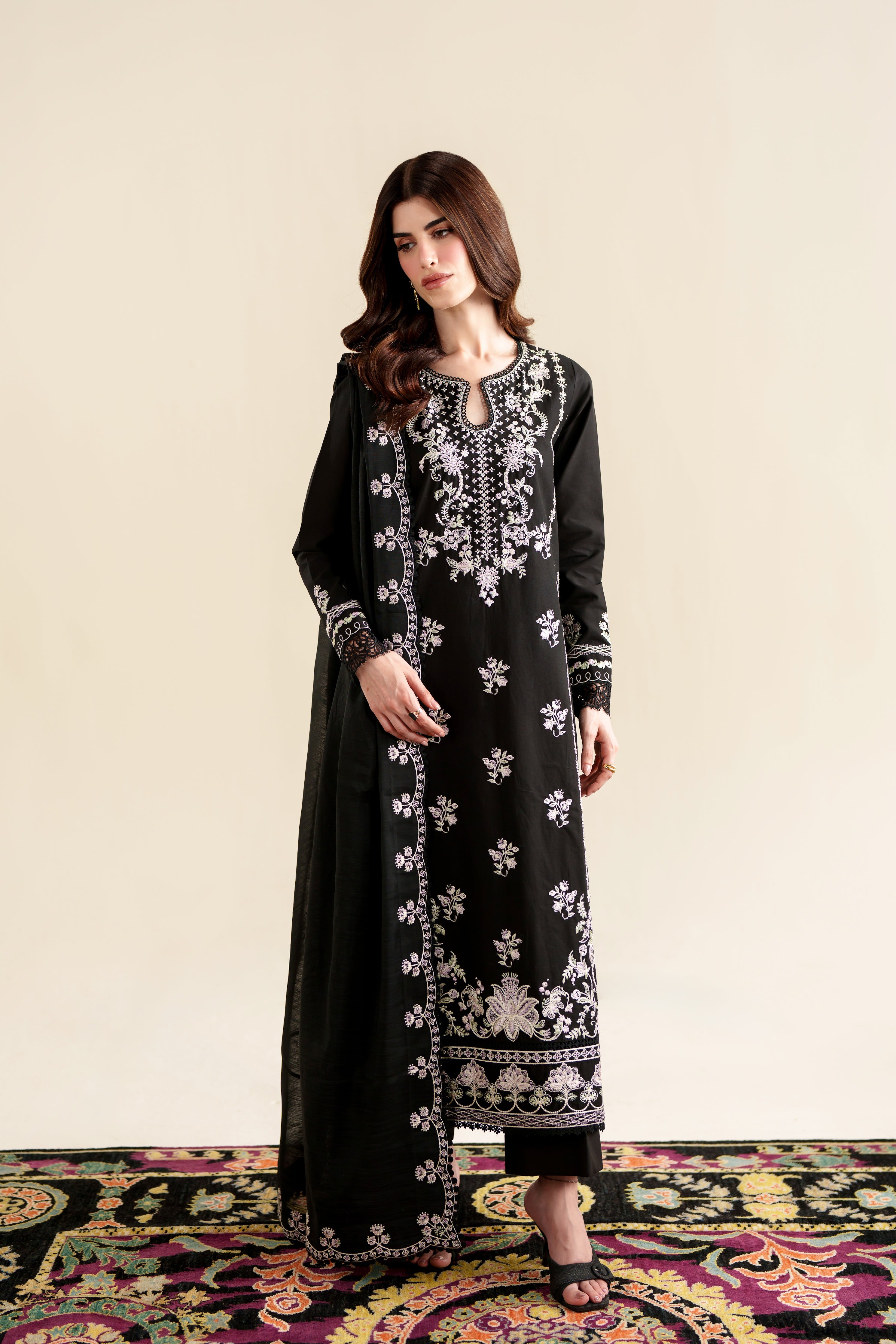 BLACK LUXURY EMBROIDERED 3PCS SET (NPA3-26422) - READY TO WEAR  READY TO SHIP