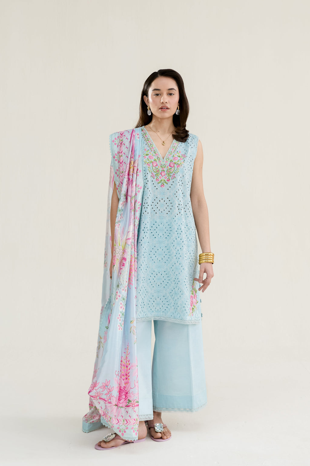 ICE BLUE LUXURY EMBROIDERED LAWN 3PCS SET (NPA3-26404) - READY TO WEAR / READY TO SHIP