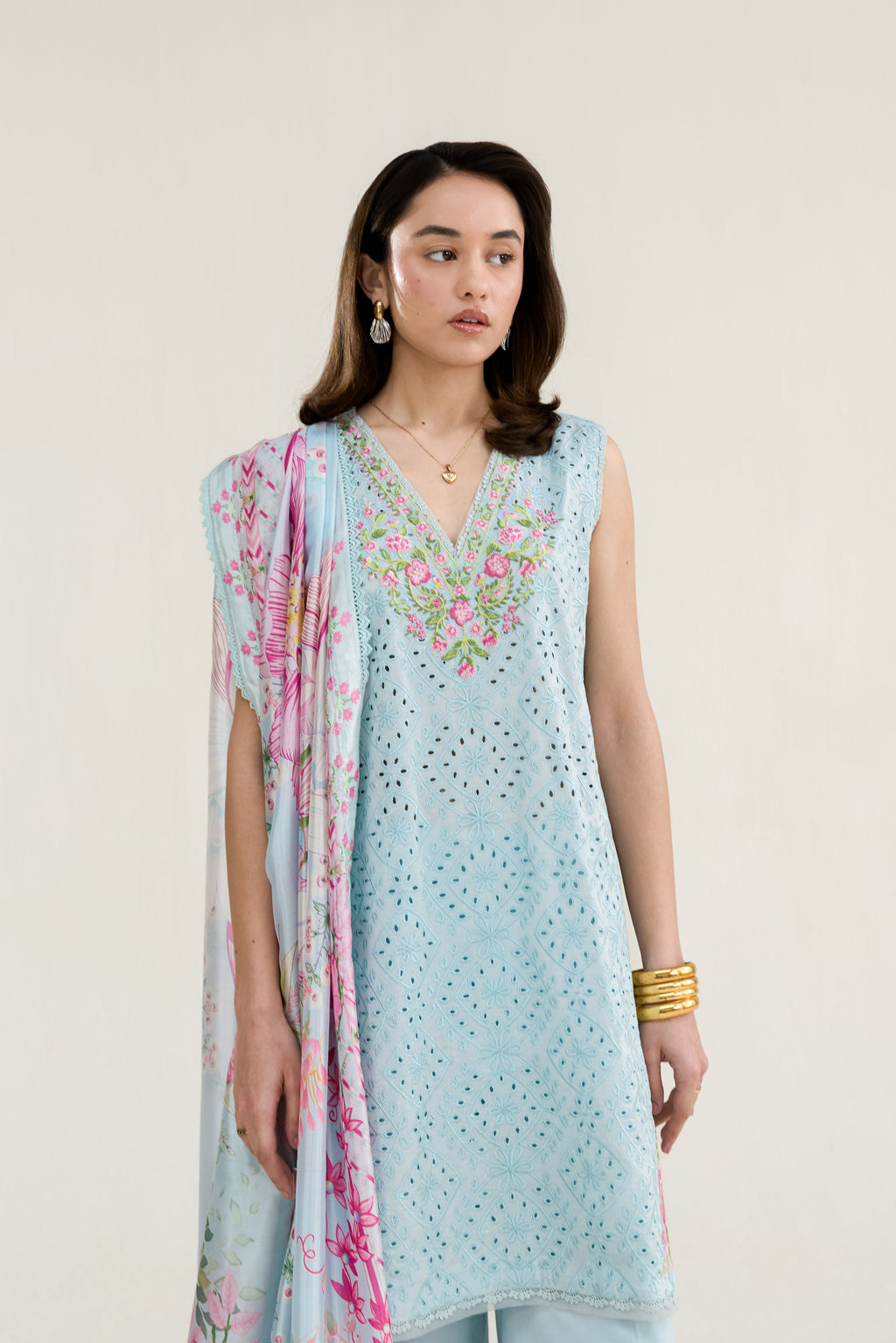 ICE BLUE LUXURY EMBROIDERED LAWN 3PCS SET (NPA3-26404) - READY TO WEAR / READY TO SHIP