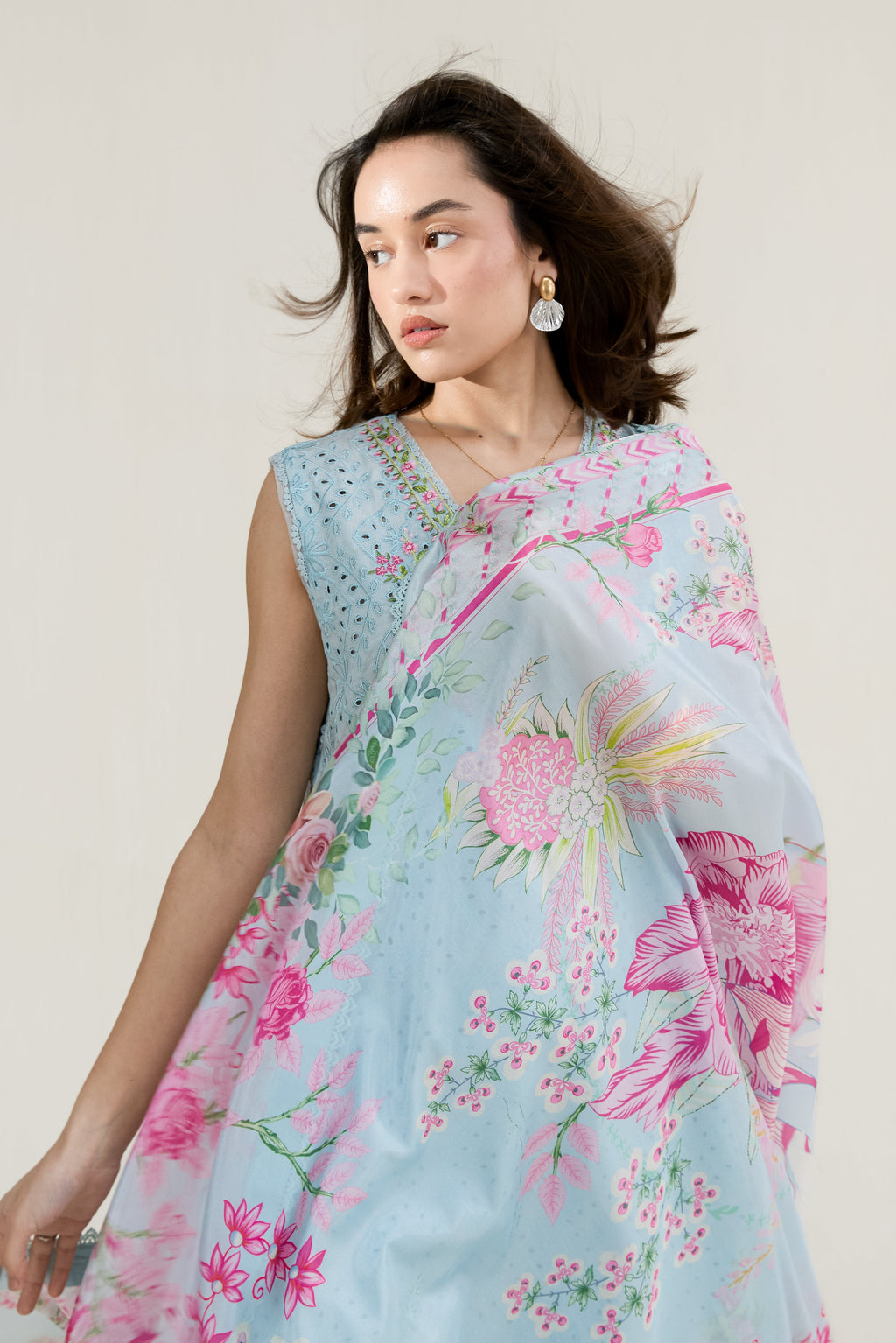 ICE BLUE LUXURY EMBROIDERED LAWN 3PCS SET (NPA3-26404) - READY TO WEAR / READY TO SHIP