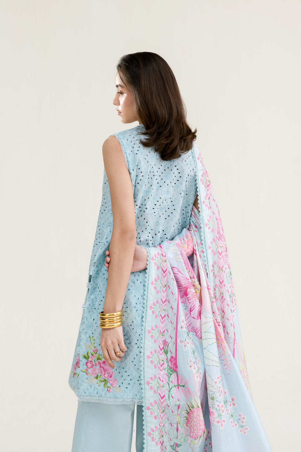 ICE BLUE LUXURY EMBROIDERED LAWN 3PCS SET (NPA3-26404) - READY TO WEAR / READY TO SHIP