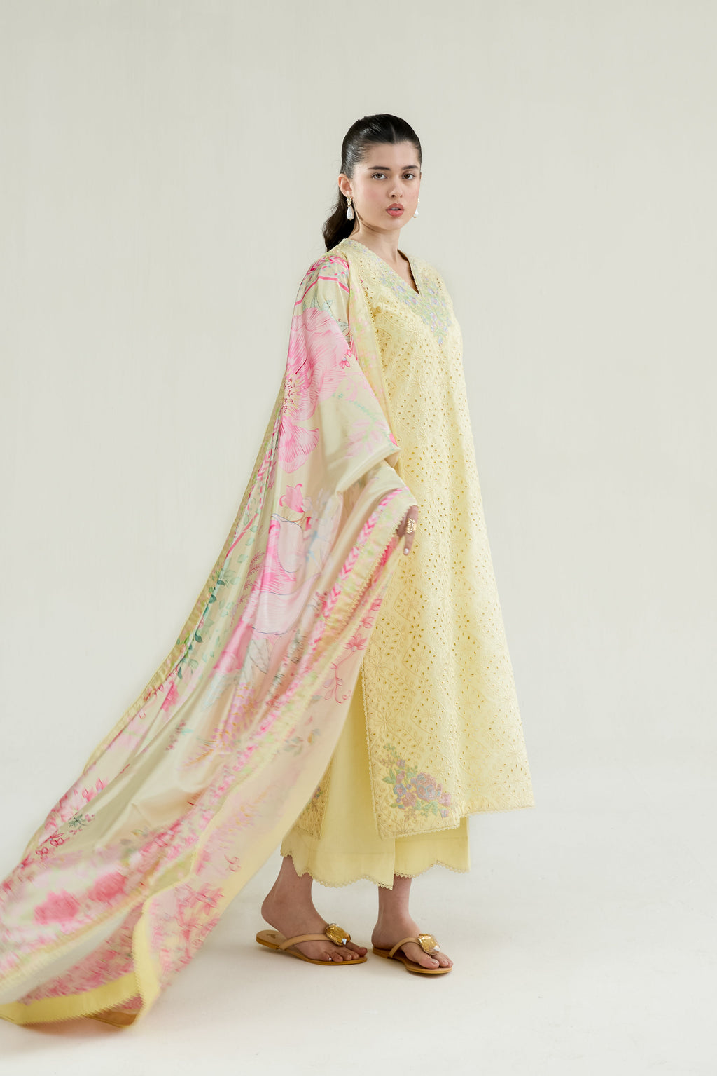 BUTTER YELLOW LUXURY EMBROIDERED LAWN 3PCS SET (NPA3-26403) - READY TO WEAR / READY TO SHIP