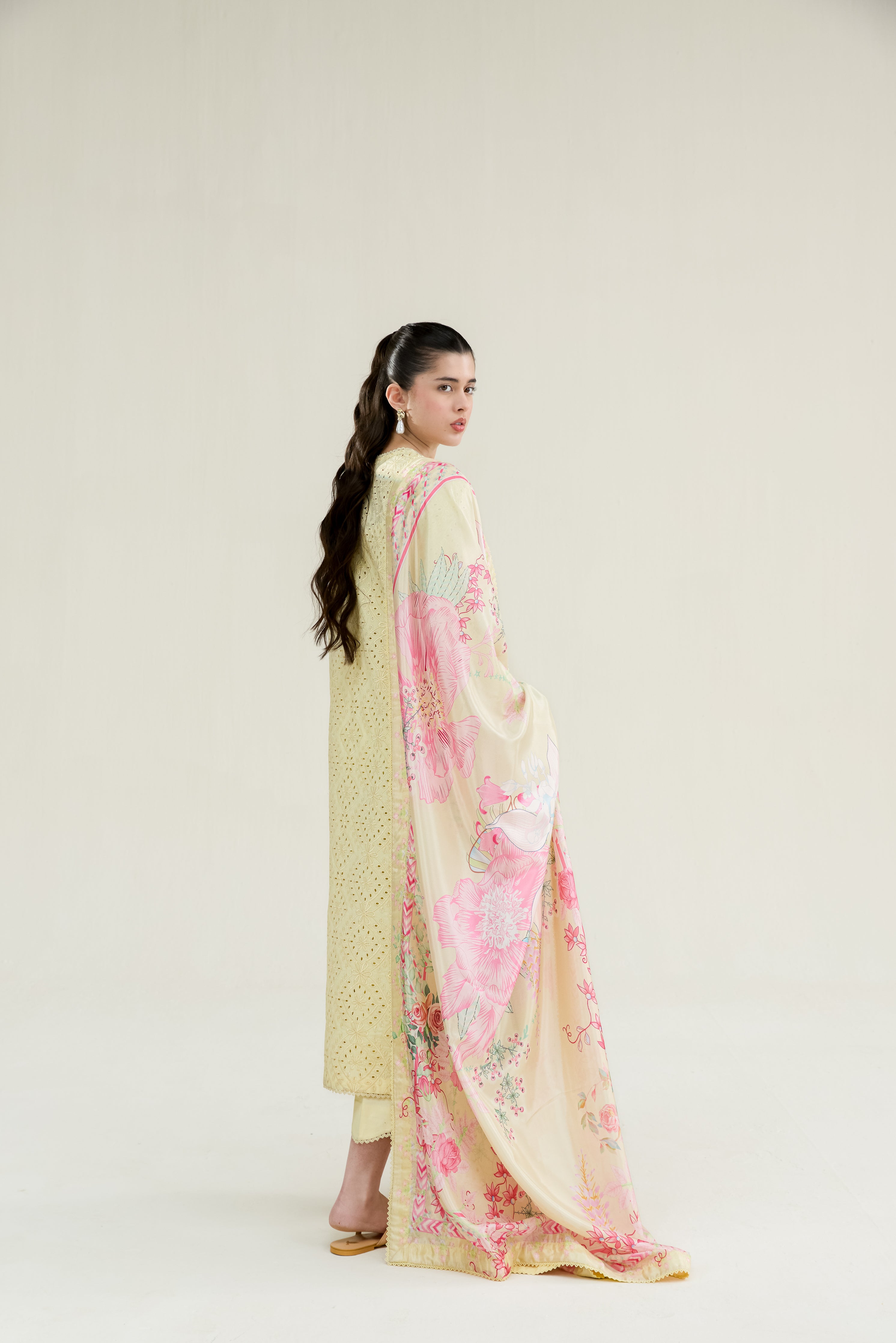 BUTTER YELLOW LUXURY EMBROIDERED LAWN 3PCS SET (NPA3-26403) - READY TO WEAR / READY TO SHIP