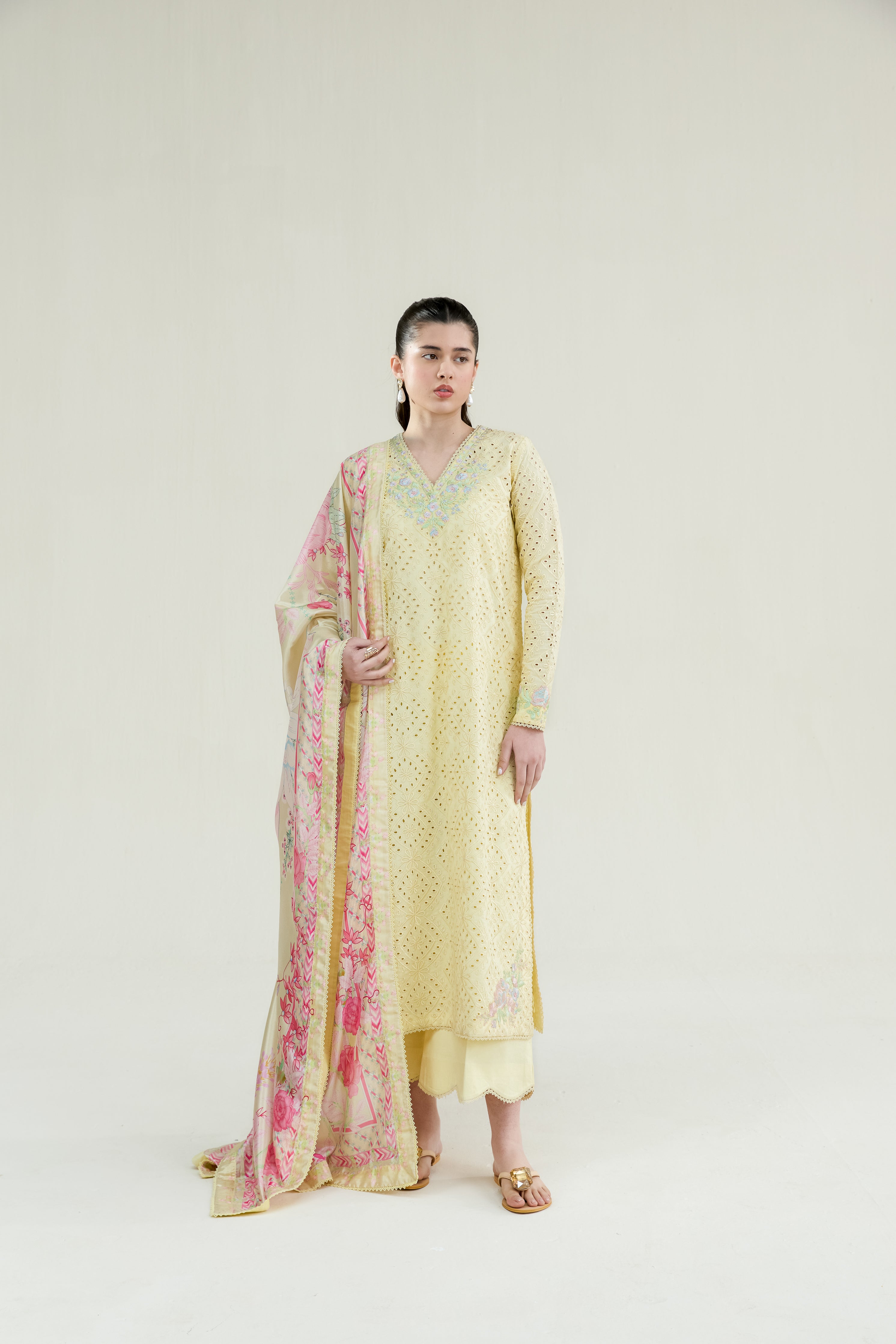 BUTTER YELLOW LUXURY EMBROIDERED LAWN 3PCS SET (NPA3-26403) - READY TO WEAR / READY TO SHIP