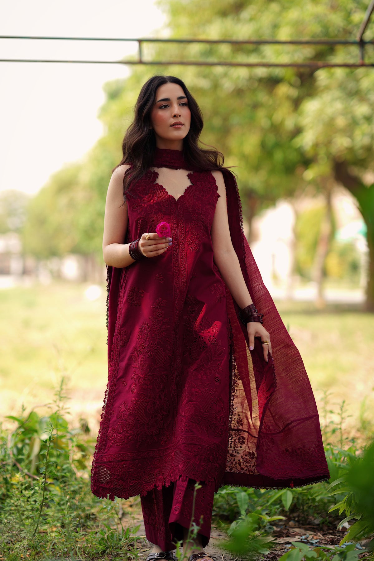 SCARLET LUXURY EMBROIDERED LAWN SET (NEL-26616) / READY TO SHIP