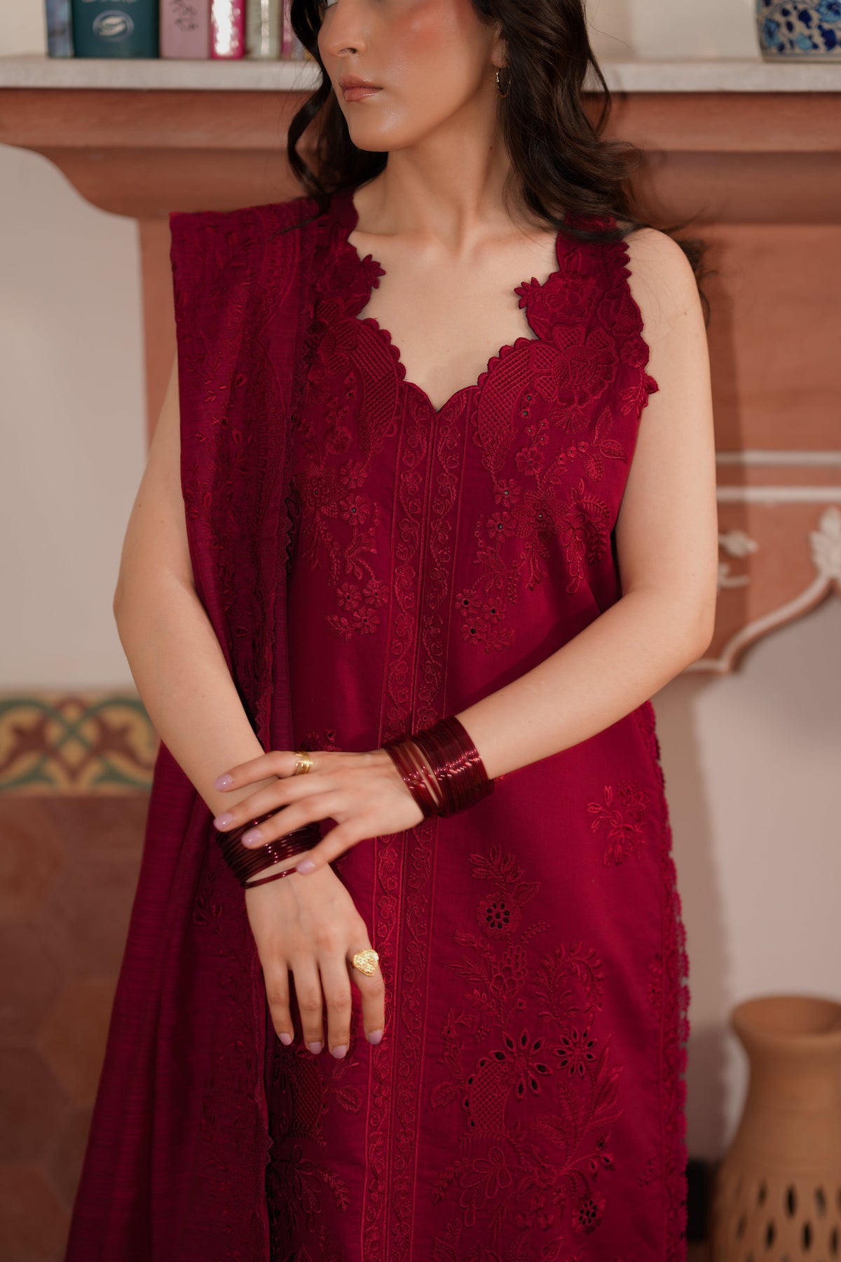 SCARLET LUXURY EMBROIDERED LAWN SET (NEL-26616) / READY TO SHIP