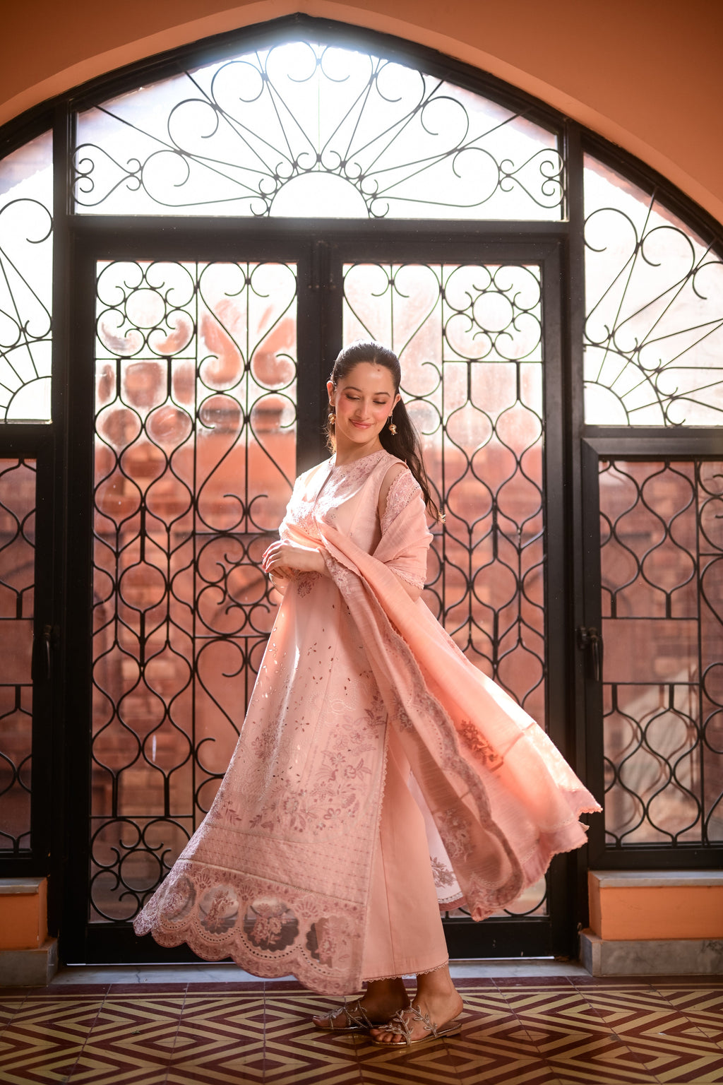 PEONY LUXURY EMBROIDERED LAWN SET WITH ATTACHED SLEEVES (NEL-26610)  / READY TO SHIP