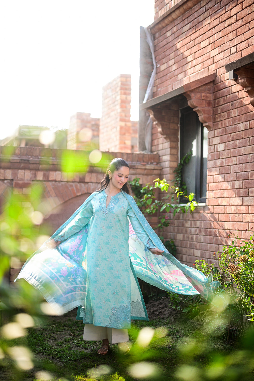 AQUA GARDEN LUXURY PRINTED EMBROIDERED LAWN SET (NEL-26621) /READY TO SHIP