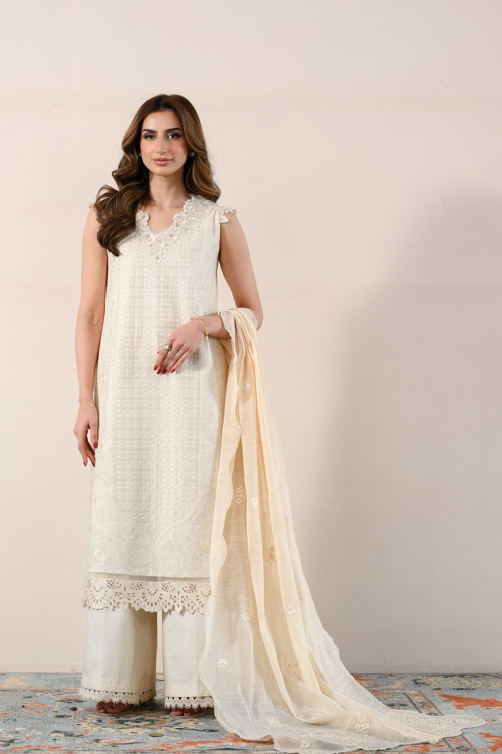 IVORY LUXURY EMBROIDERED LAWN 3PCS SET (NPA3-26417) - READY TO WEAR  READY TO SHIP