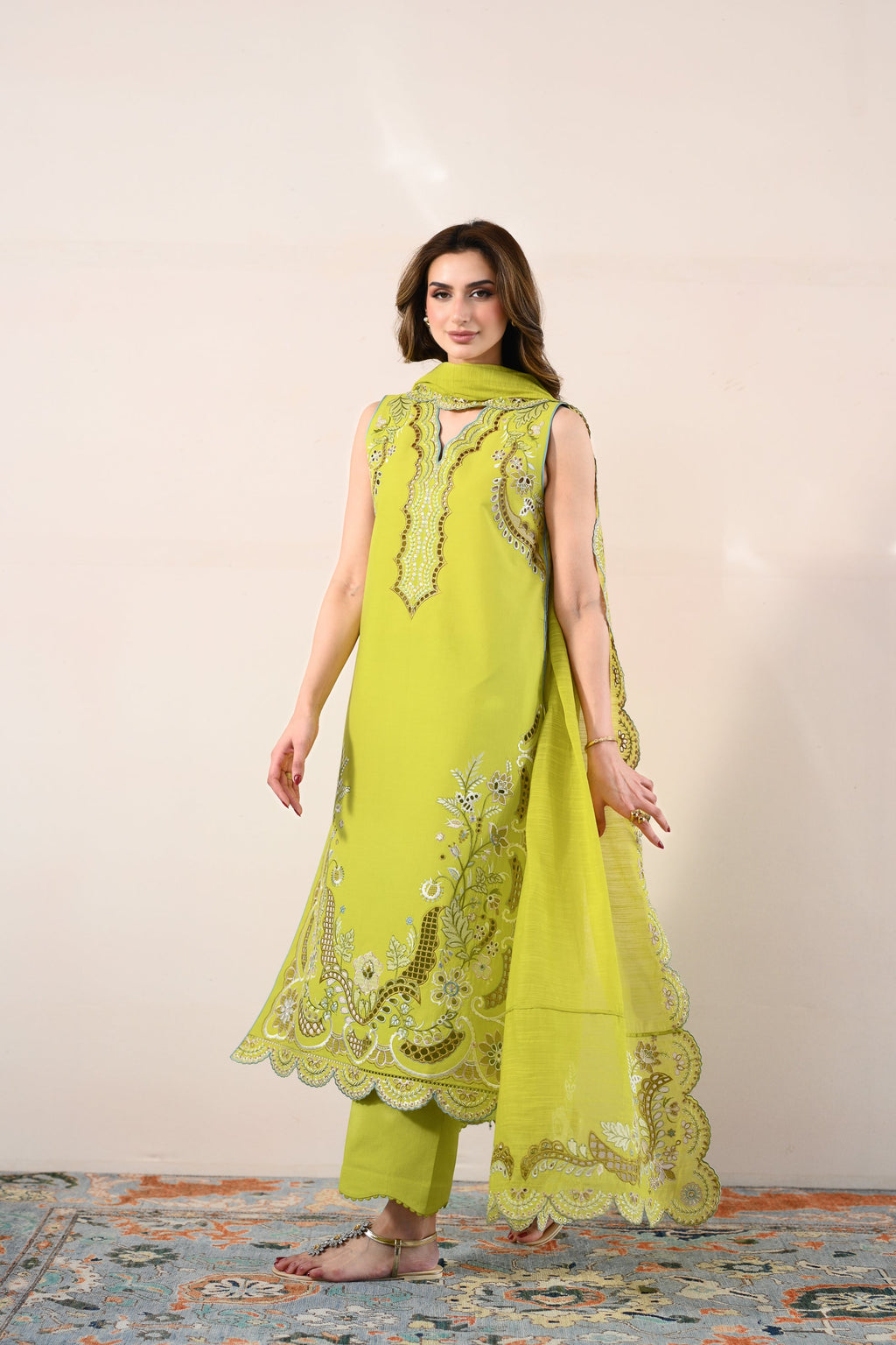 LIME GREEN LUXURY EMBROIDERED LAWN 3PCS SET (NPA3-26416) - READY TO WEAR / READY TO SHIP