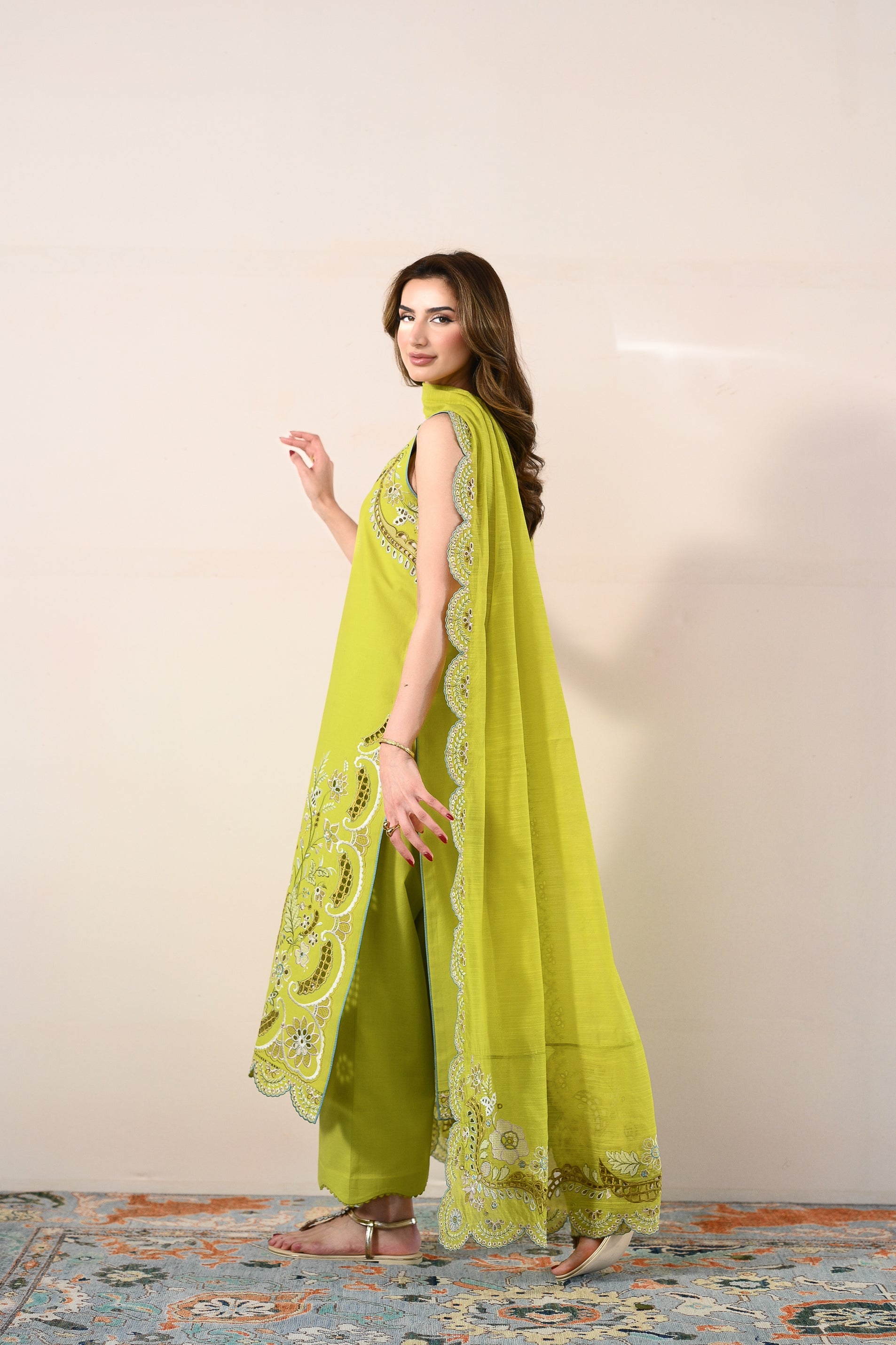 LIME GREEN LUXURY EMBROIDERED LAWN 3PCS SET (NPA3-26416) - READY TO WEAR / READY TO SHIP