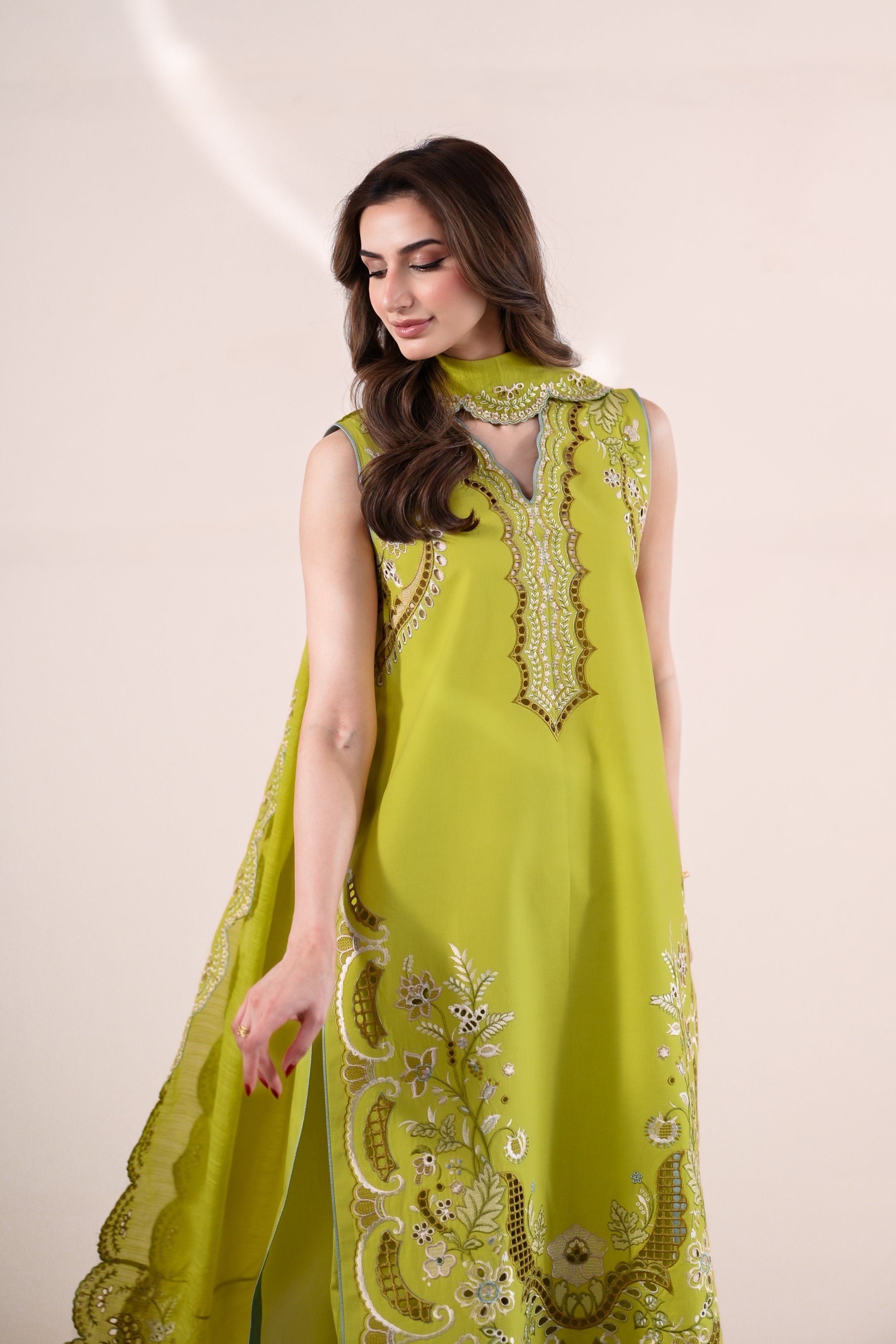 LIME GREEN LUXURY EMBROIDERED LAWN 3PCS SET (NPA3-26416) - READY TO WEAR / READY TO SHIP