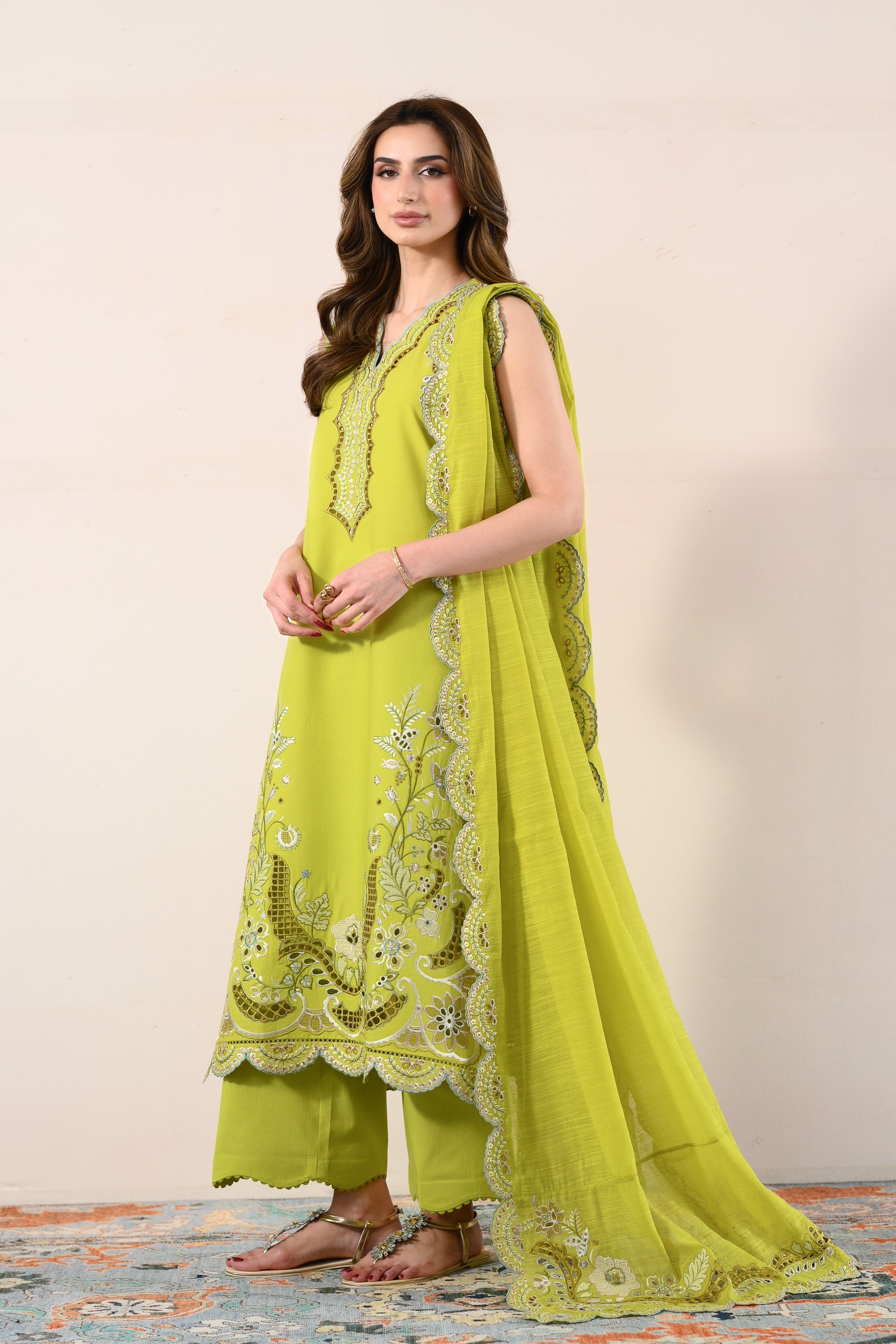 LIME GREEN LUXURY EMBROIDERED LAWN 3PCS SET (NPA3-26416) - READY TO WEAR / READY TO SHIP