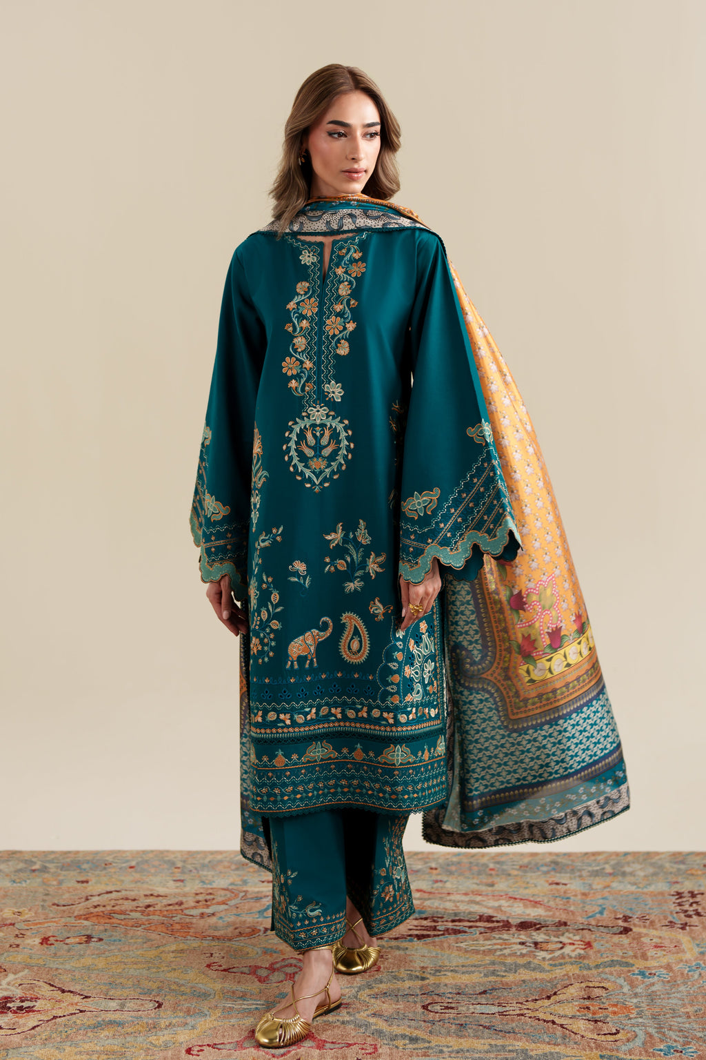 RICH TEAL LUXURY EMBROIDERED 3PCS SET (NPA3-26421) - READY TO WEAR  / READY TO SHIP
