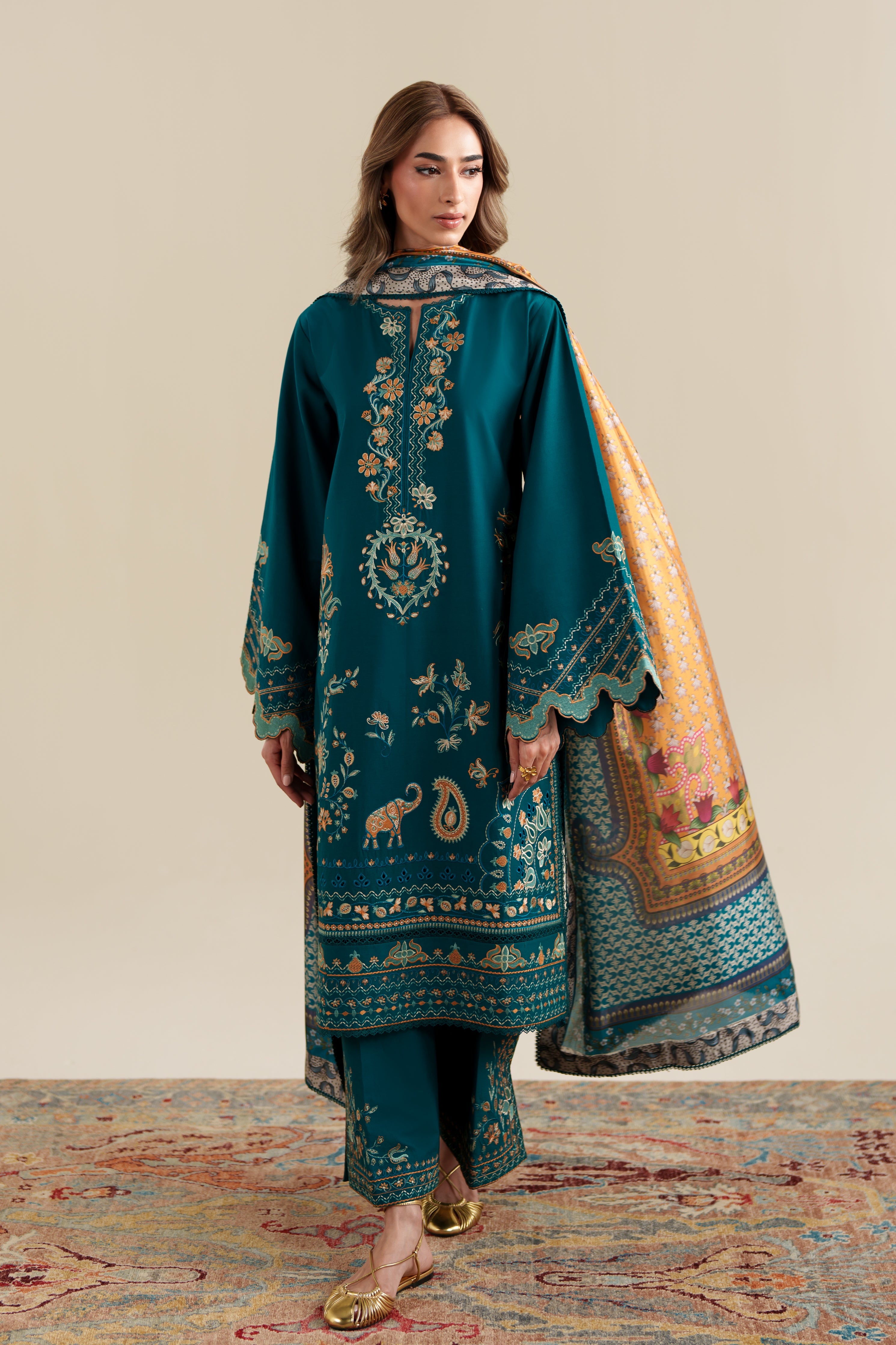 RICH TEAL LUXURY EMBROIDERED 3PCS SET (NPA3-26421) - READY TO WEAR  / READY TO SHIP