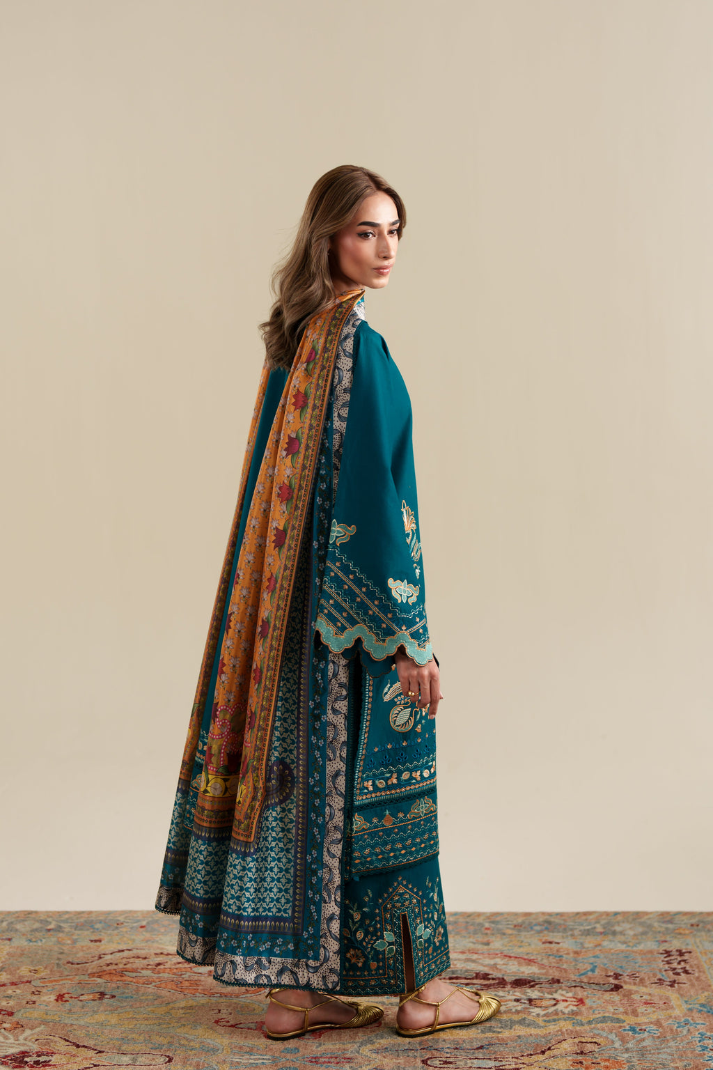 RICH TEAL LUXURY EMBROIDERED 3PCS SET (NPA3-26421) - READY TO WEAR  / READY TO SHIP