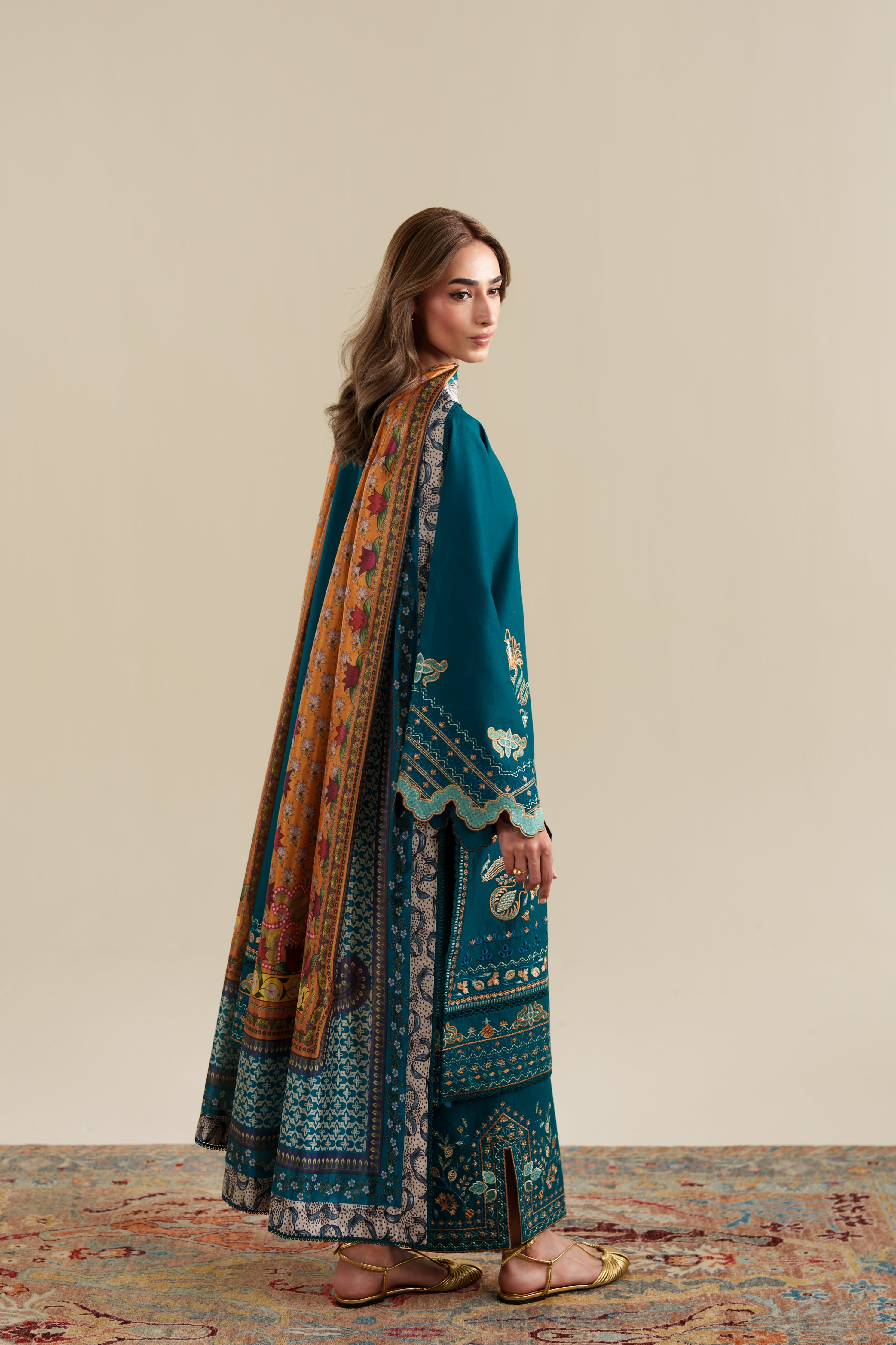 RICH TEAL LUXURY EMBROIDERED 3PCS SET (NPA3-26421) - READY TO WEAR  / READY TO SHIP