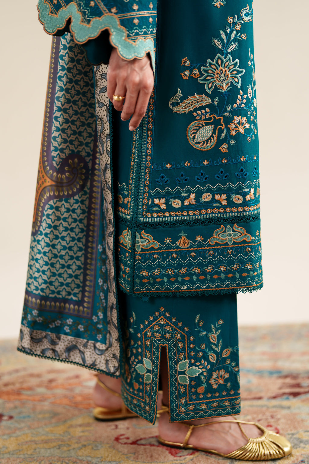 RICH TEAL LUXURY EMBROIDERED 3PCS SET (NPA3-26421) - READY TO WEAR  / READY TO SHIP