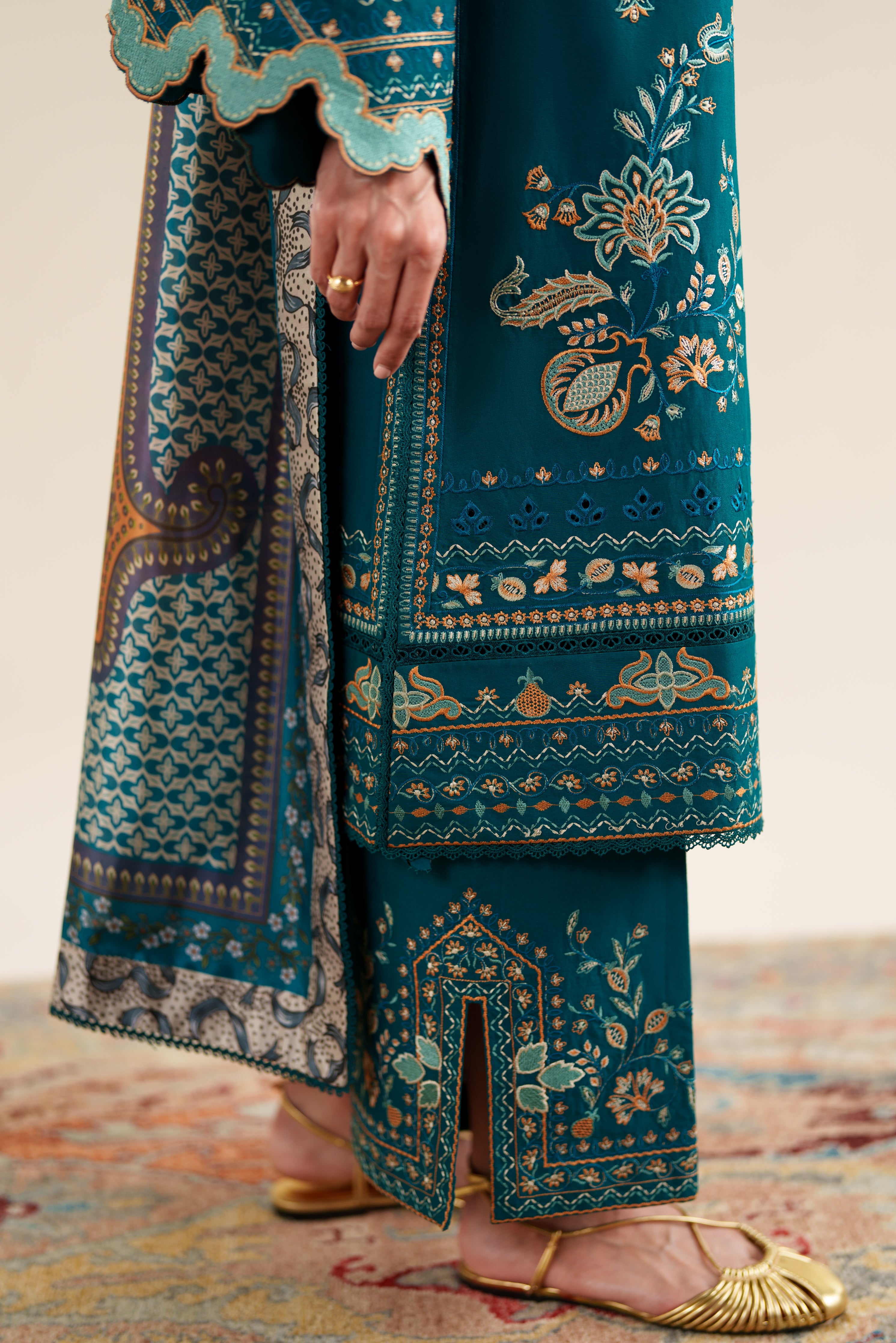RICH TEAL LUXURY EMBROIDERED 3PCS SET (NPA3-26421) - READY TO WEAR  / READY TO SHIP