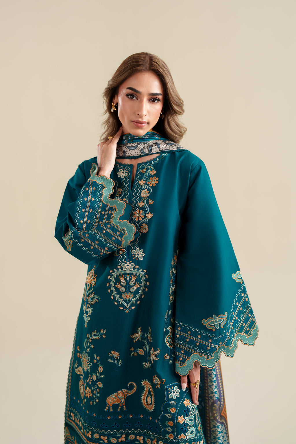 RICH TEAL LUXURY EMBROIDERED 3PCS SET (NPA3-26421) - READY TO WEAR  / READY TO SHIP