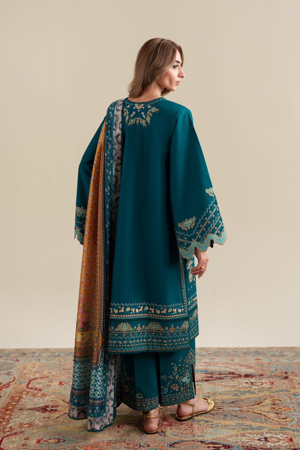 RICH TEAL LUXURY EMBROIDERED 3PCS SET (NPA3-26421) - READY TO WEAR  / READY TO SHIP