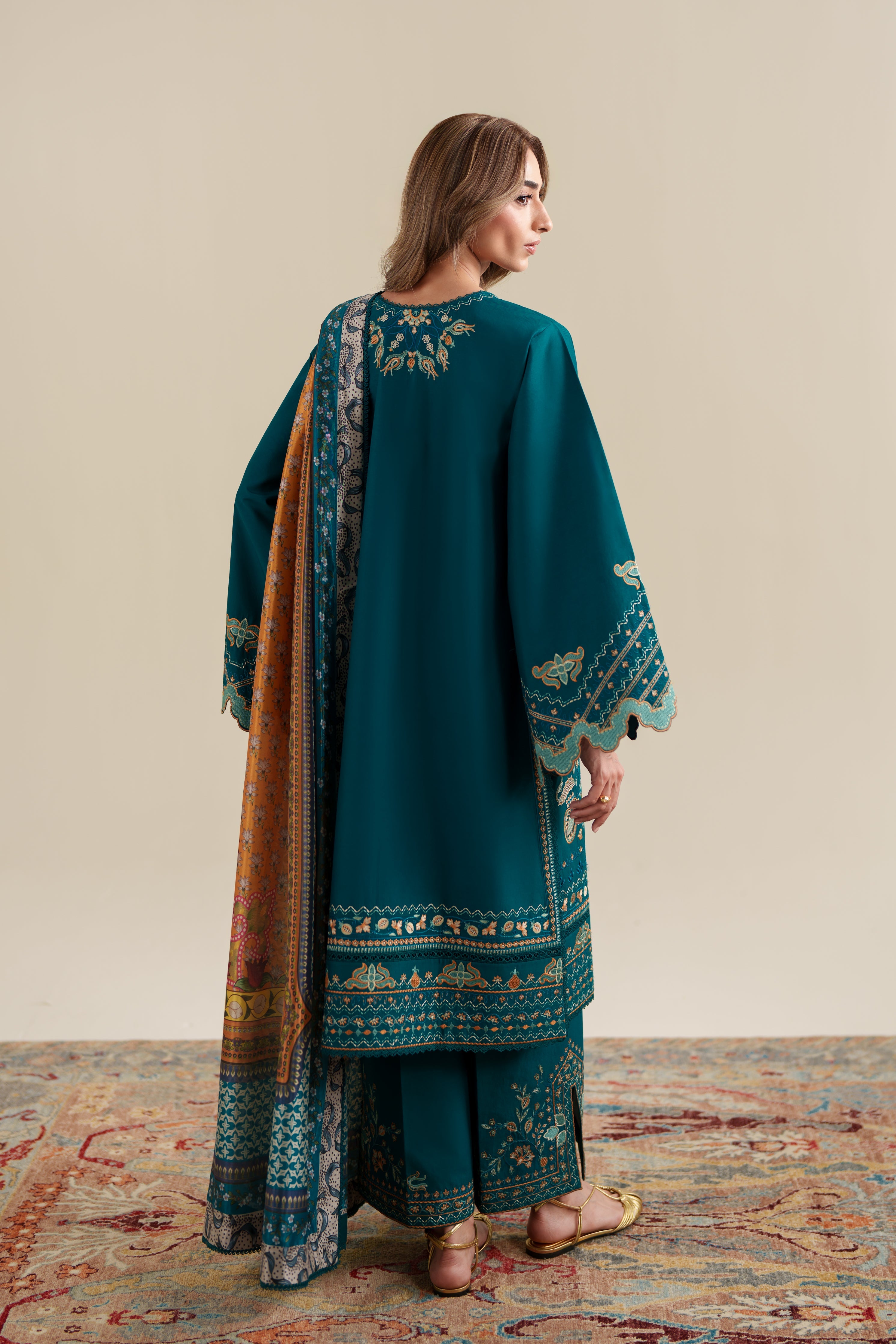 RICH TEAL LUXURY EMBROIDERED 3PCS SET (NPA3-26421) - READY TO WEAR  / READY TO SHIP
