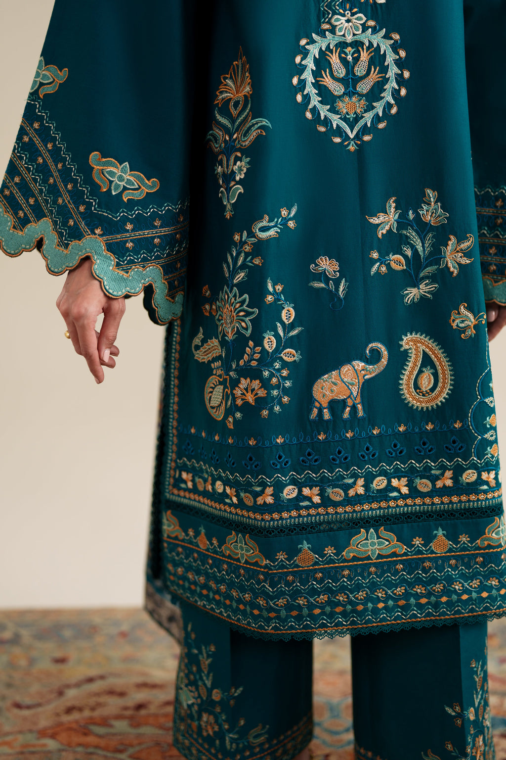 RICH TEAL LUXURY EMBROIDERED 3PCS SET (NPA3-26421) - READY TO WEAR  / READY TO SHIP