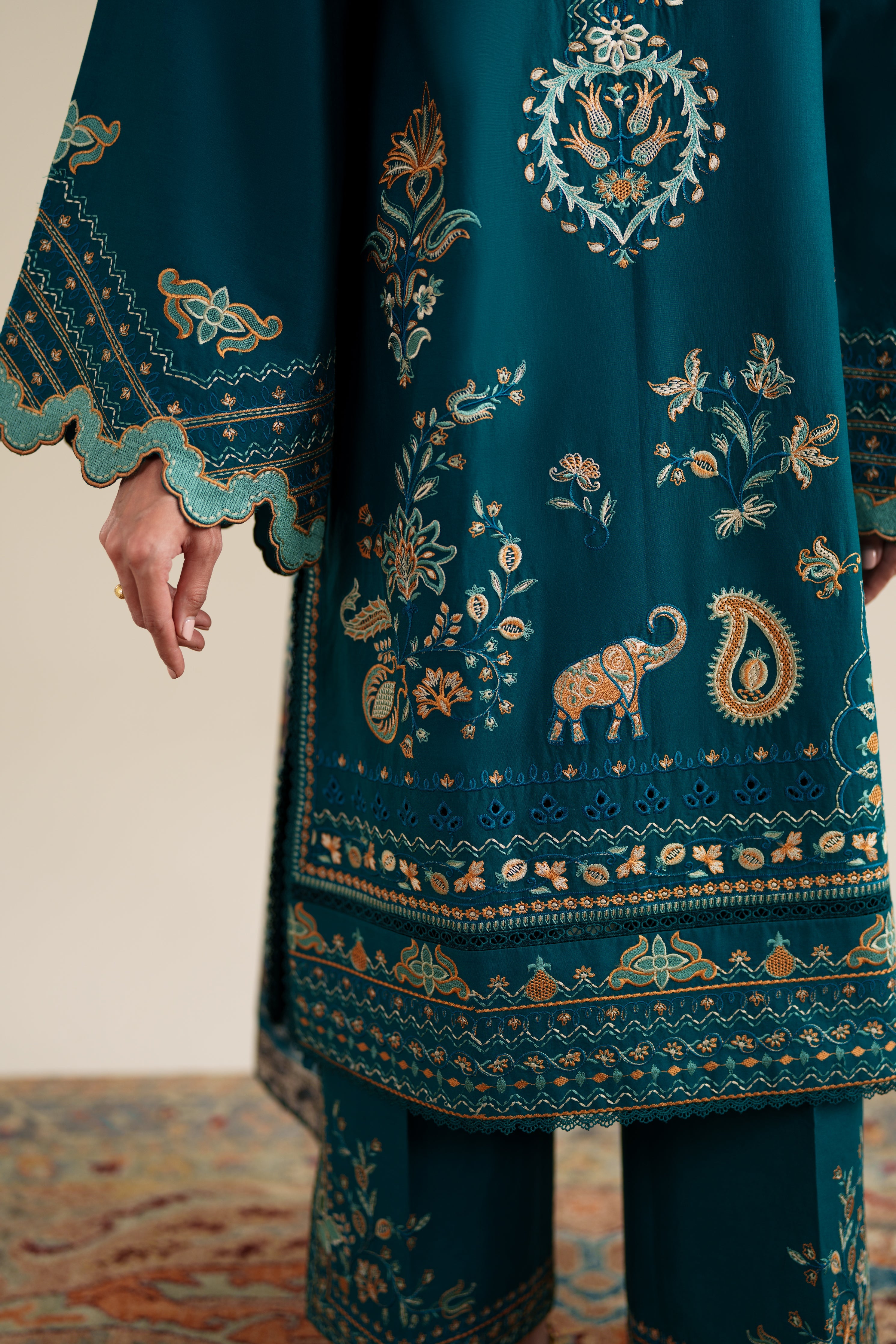 RICH TEAL LUXURY EMBROIDERED 3PCS SET (NPA3-26421) - READY TO WEAR  / READY TO SHIP