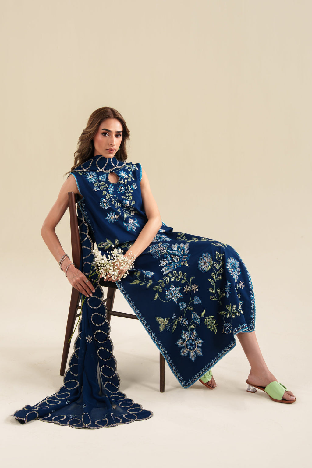 DEEP BLUE LUXURY EMBROIDERED LAWN 3PCS SET (NPA3-26426) - READY TO WEAR READY TO SHIP