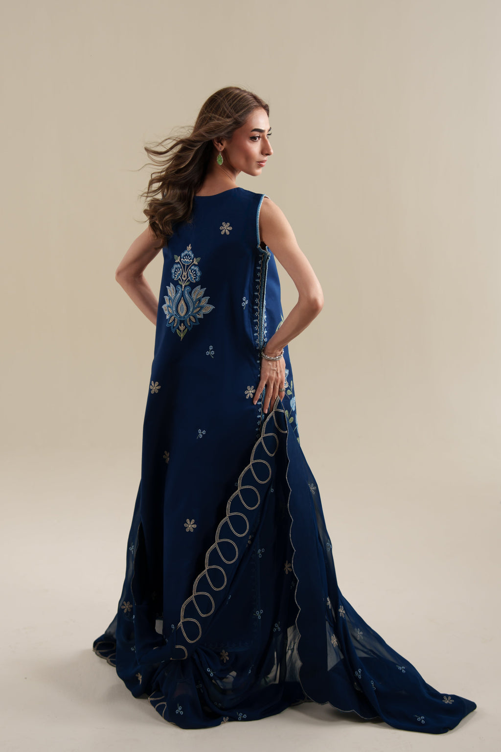 DEEP BLUE LUXURY EMBROIDERED LAWN 3PCS SET (NPA3-26426) - READY TO WEAR READY TO SHIP
