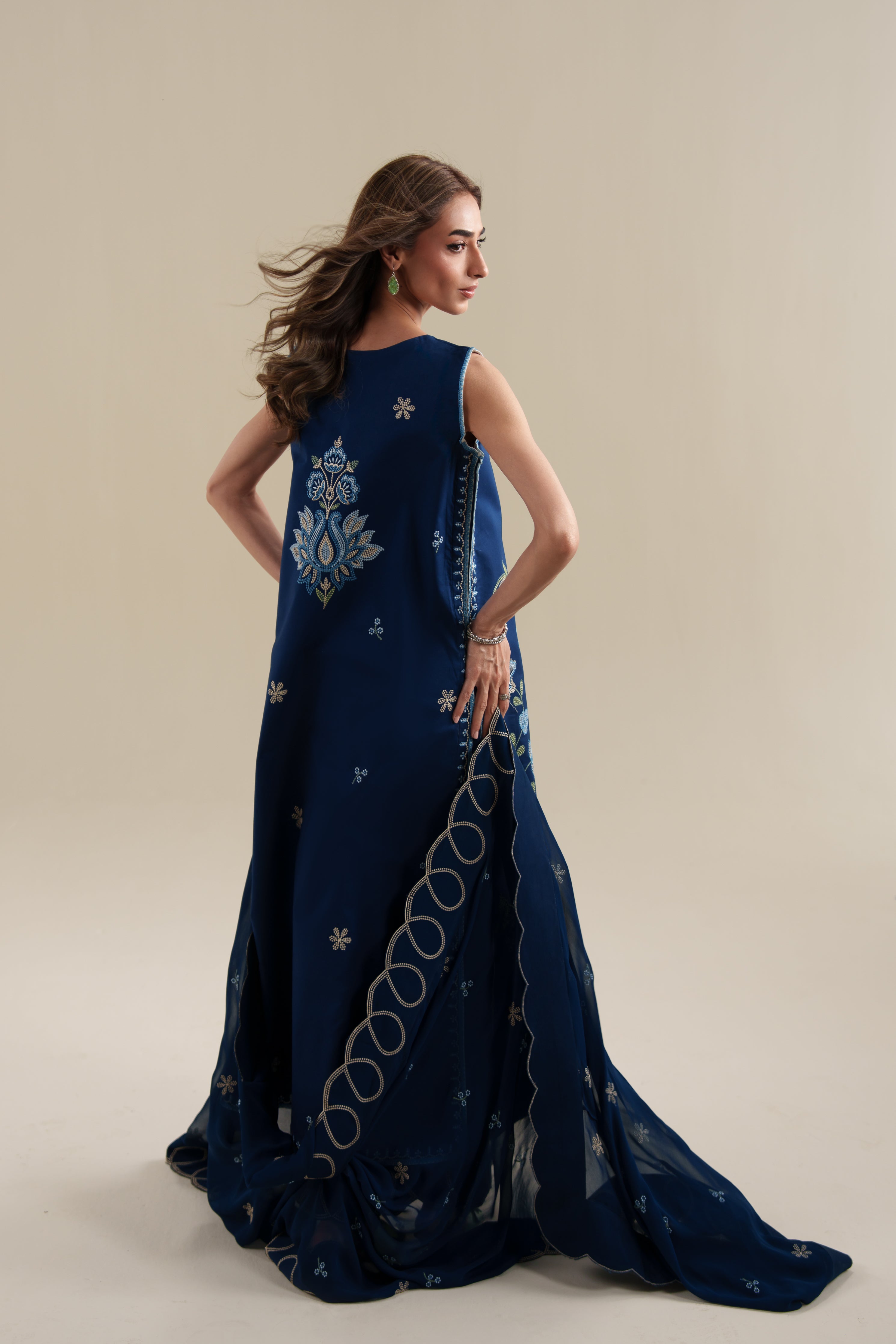 DEEP BLUE LUXURY EMBROIDERED LAWN 3PCS SET (NPA3-26426) - READY TO WEAR READY TO SHIP