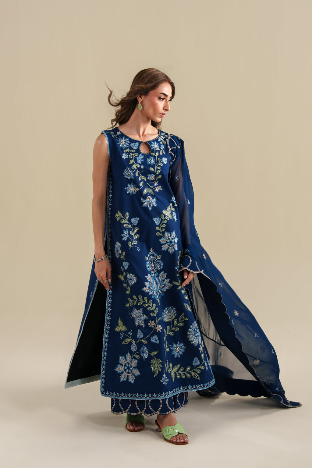 DEEP BLUE LUXURY EMBROIDERED LAWN 3PCS SET (NPA3-26426) - READY TO WEAR READY TO SHIP