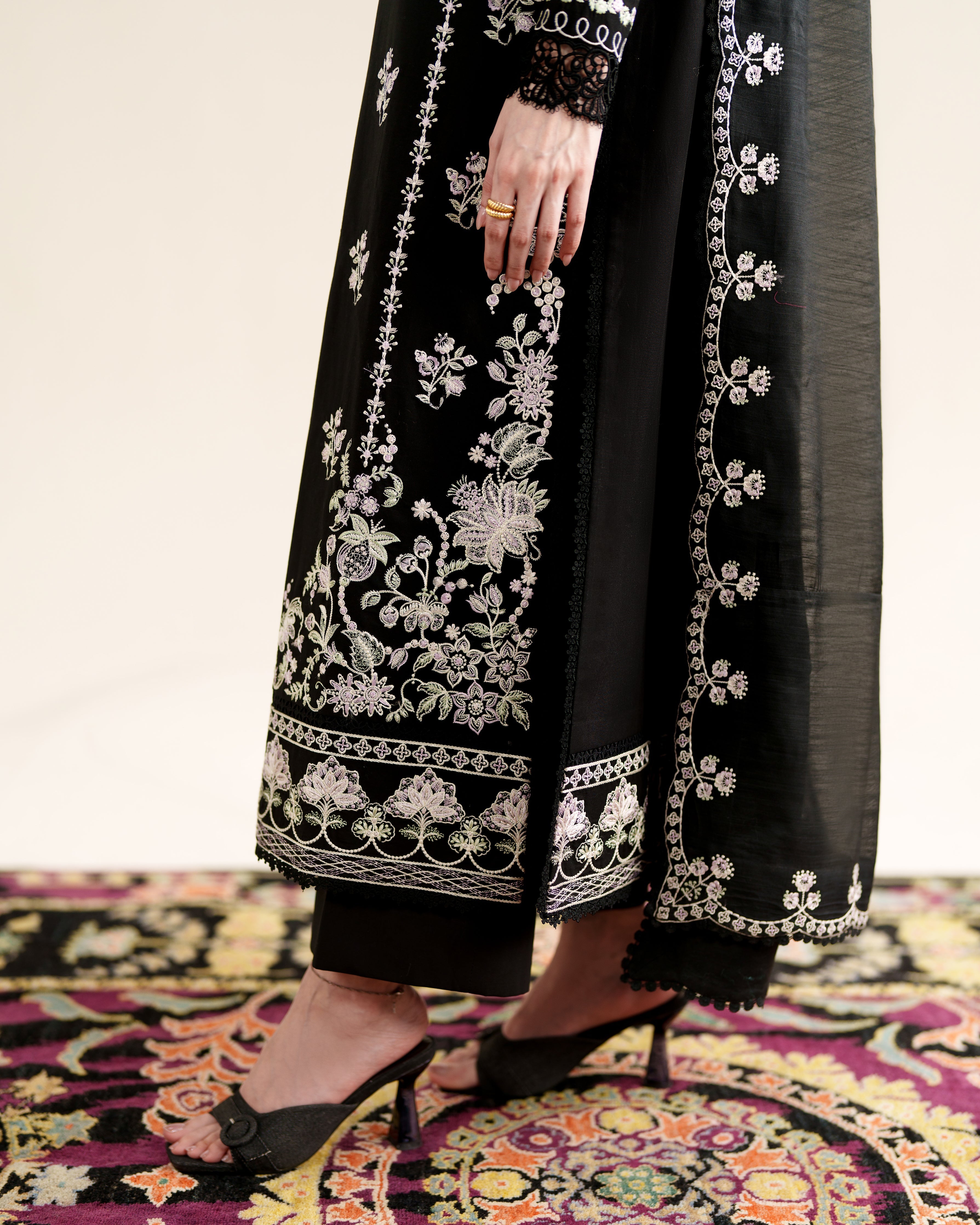 BLACK LUXURY EMBROIDERED 3PCS SET (NPA3-26422) - READY TO WEAR  READY TO SHIP