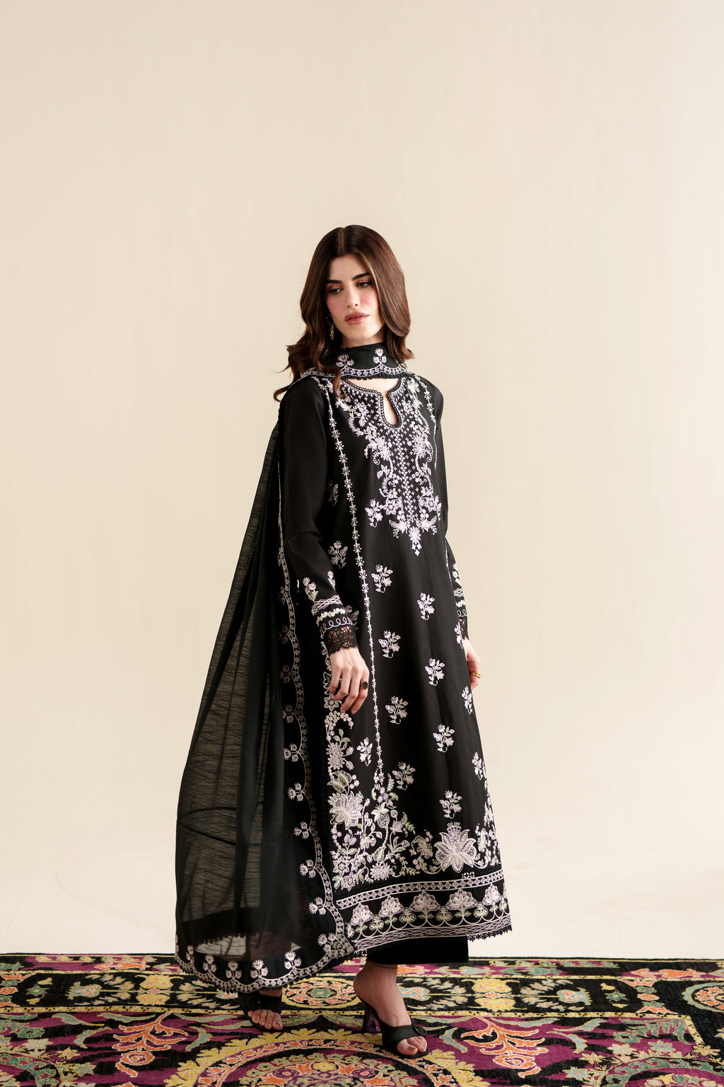 BLACK LUXURY EMBROIDERED 3PCS SET (NPA3-26422) - READY TO WEAR  READY TO SHIP