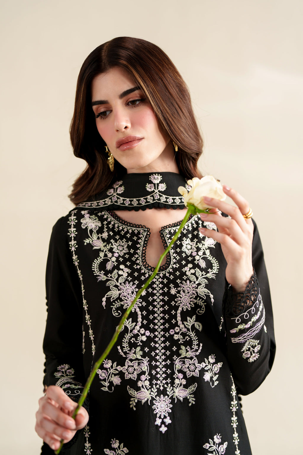 BLACK LUXURY EMBROIDERED 3PCS SET (NPA3-26422) - READY TO WEAR  READY TO SHIP