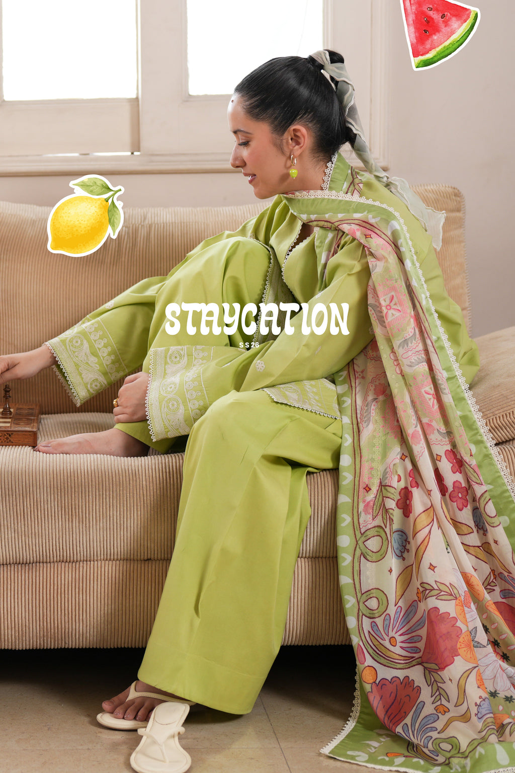 MATCHA LUXURY LAWN 3PCS SET (NPA3-26436) - READY TO WEAR STAYCATION 2026 READY TO SHIP