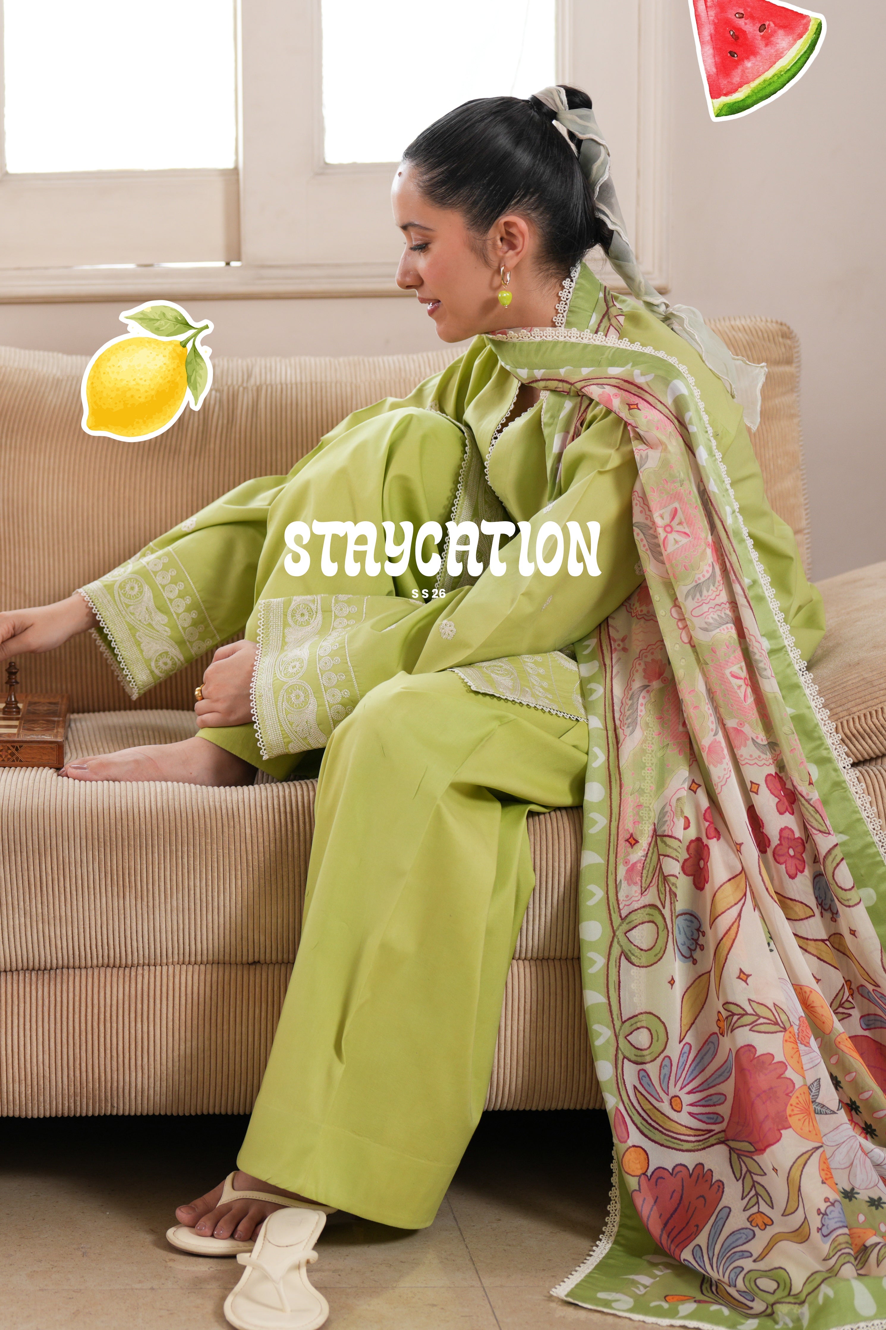 MATCHA LUXURY LAWN 3PCS SET (NPA3-26436) - READY TO WEAR STAYCATION 2026 READY TO SHIP