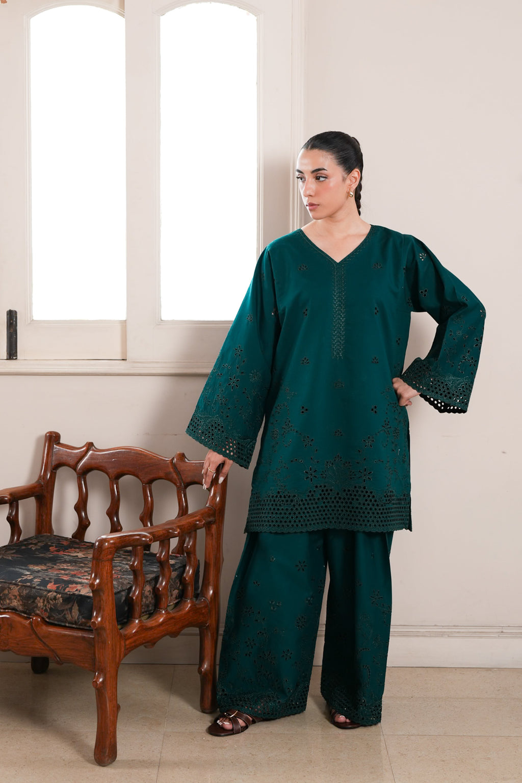 EMERALD CO-ORD LUXURY EMBROIDERED 2PCS SET (NPA2-26304)-READY TO WEAR STAYCATION 2026 READY TO SHIP