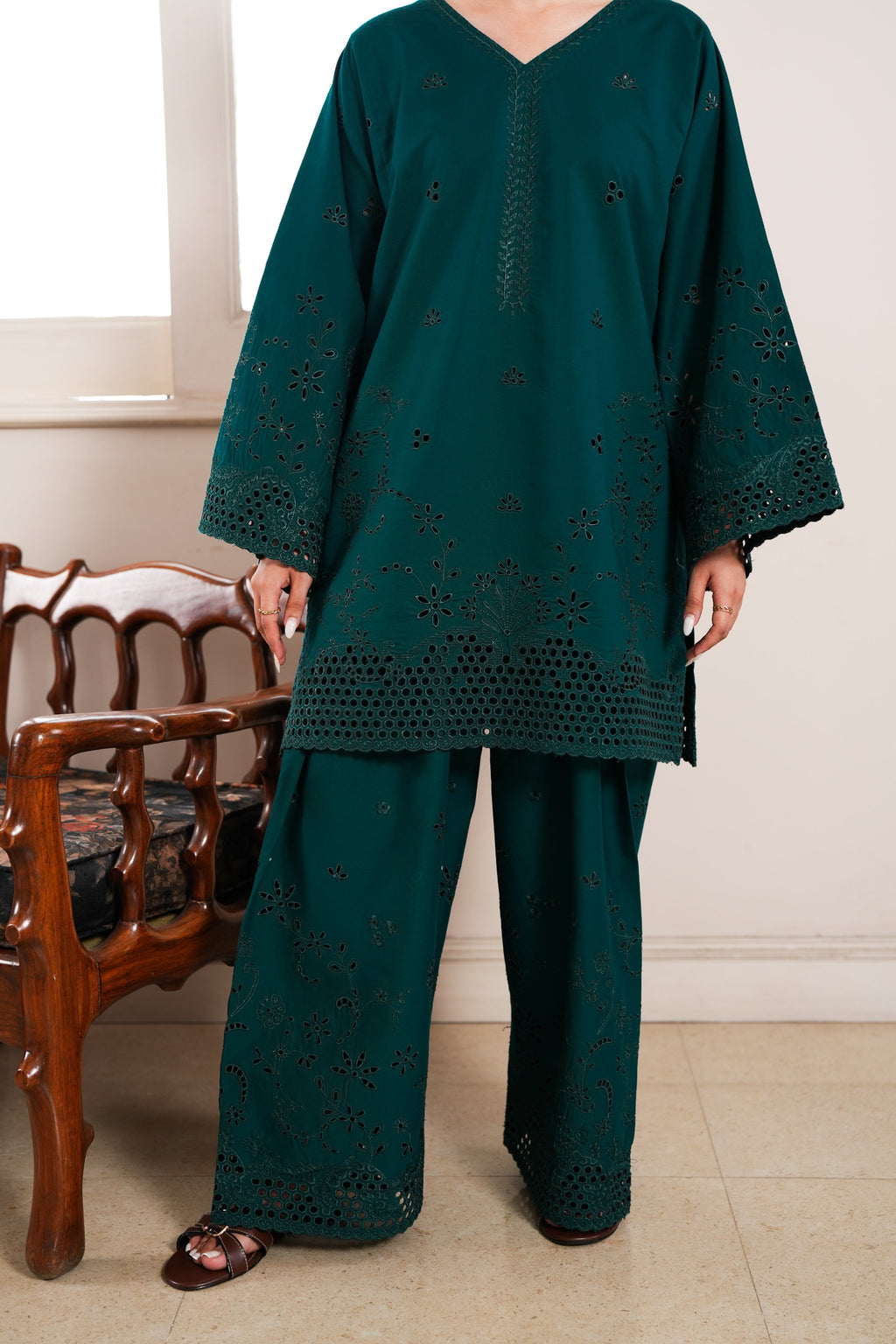 EMERALD CO-ORD LUXURY EMBROIDERED 2PCS SET (NPA2-26304)-READY TO WEAR STAYCATION 2026 READY TO SHIP