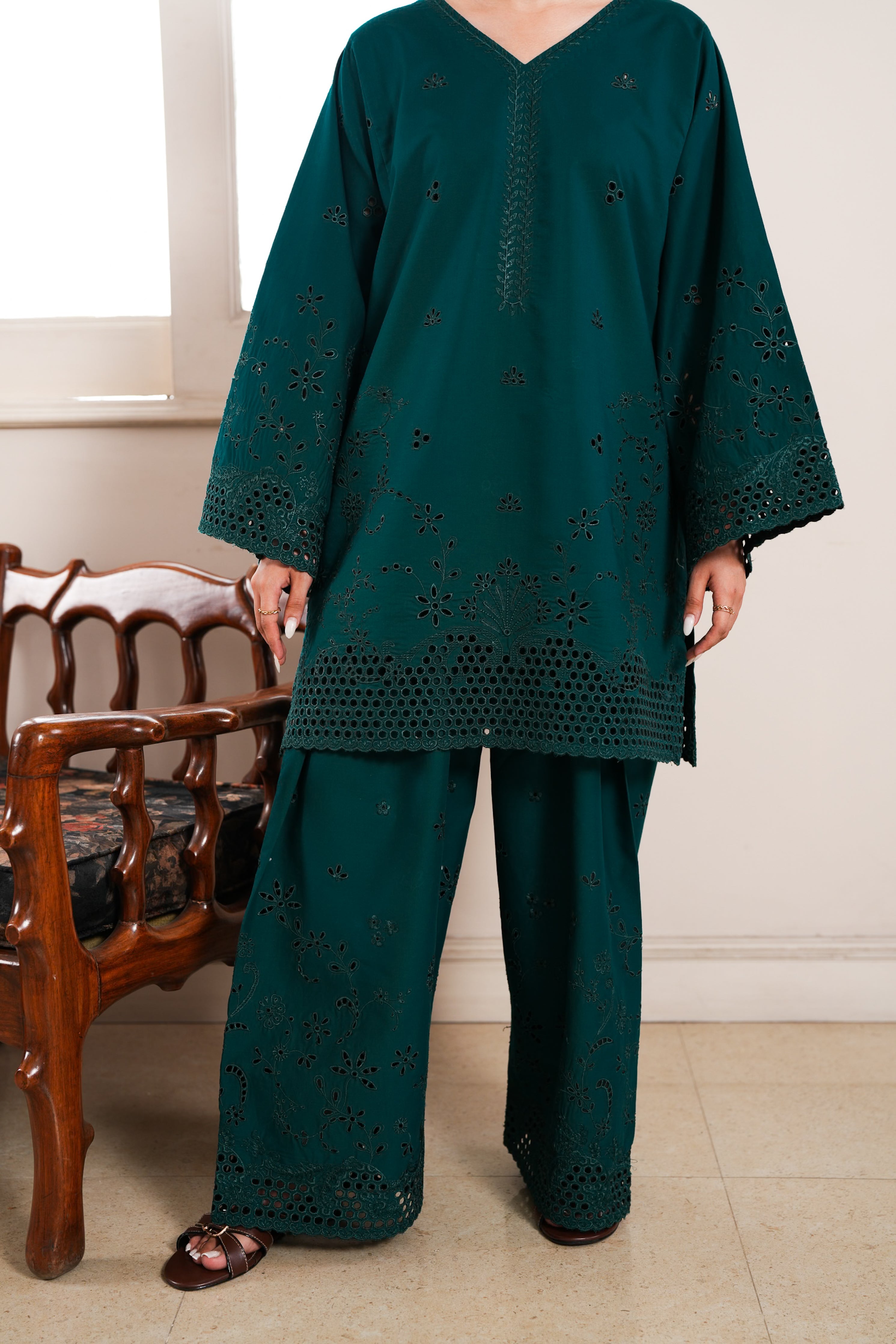 EMERALD CO-ORD LUXURY EMBROIDERED 2PCS SET (NPA2-26304)-READY TO WEAR STAYCATION 2026 READY TO SHIP