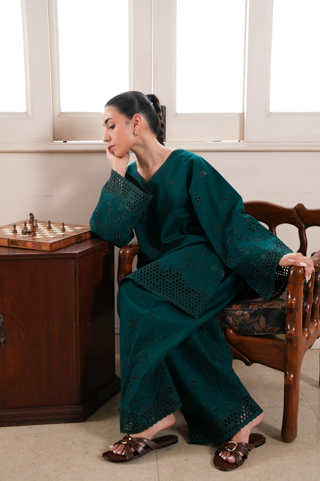 EMERALD CO-ORD LUXURY EMBROIDERED 2PCS SET (NPA2-26304)-READY TO WEAR STAYCATION 2026 READY TO SHIP