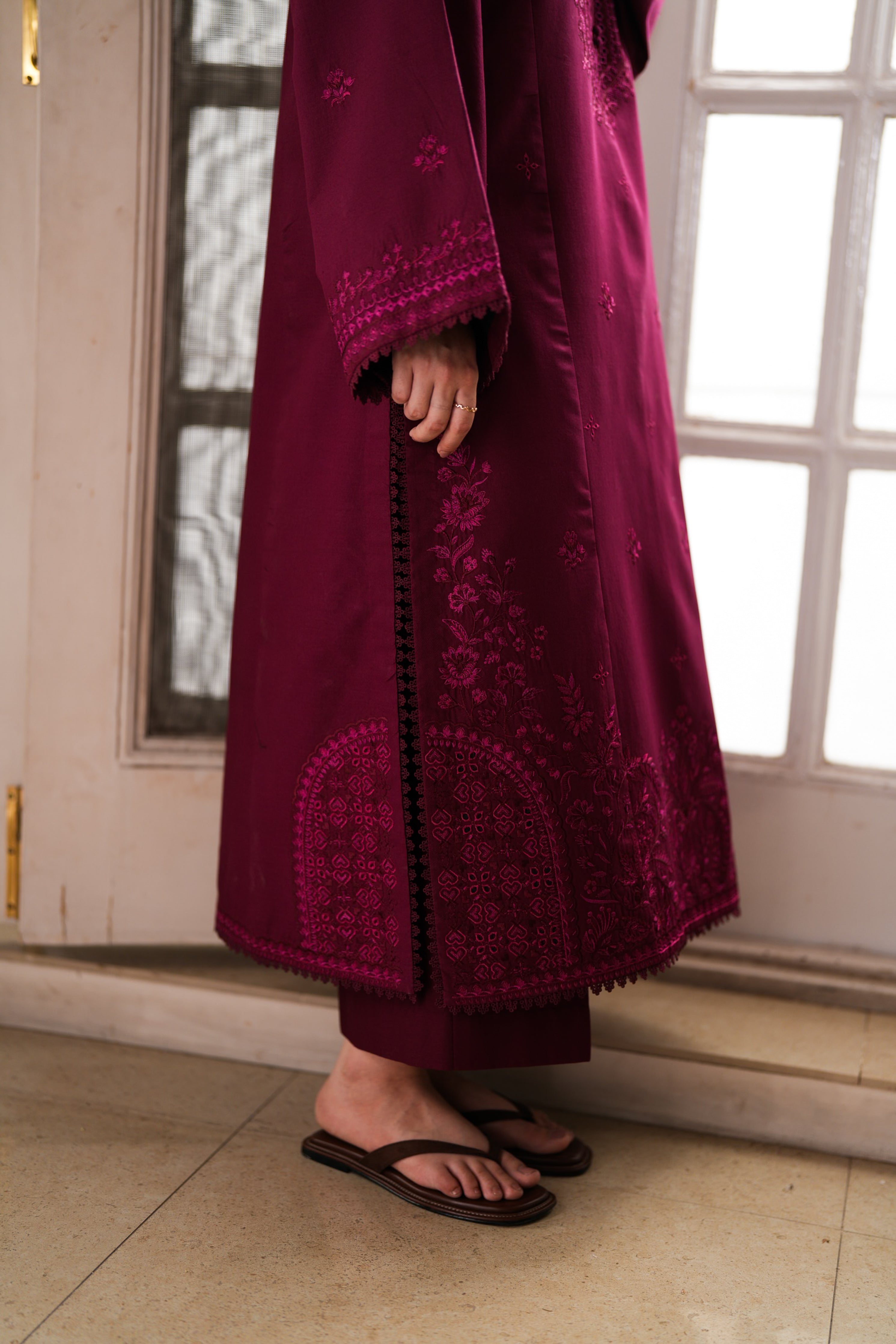 BURGUNDY LUXURY EMBROIDERED LAWN 2PCS SET (NPA2-26301) - READY TO WEAR STAYCATION 2026/ READY TO SHIP