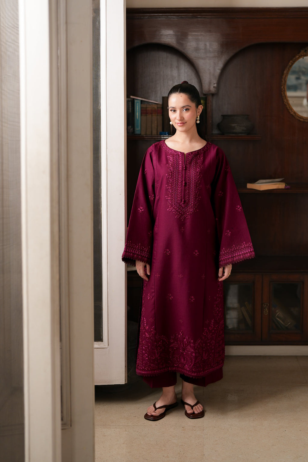 BURGUNDY LUXURY EMBROIDERED LAWN 2PCS SET (NPA2-26301) - READY TO WEAR STAYCATION 2026/ READY TO SHIP
