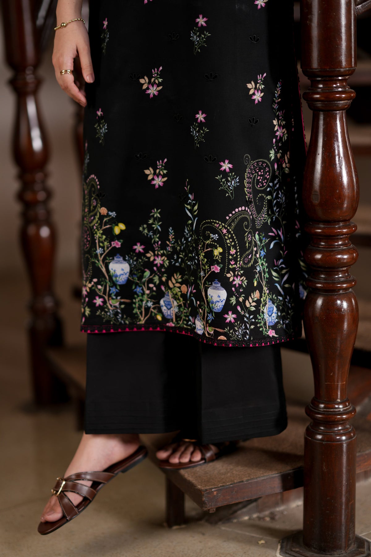 BLACK CO-ORD LUXURY PRINTED EMBROIDERED LAWN 2PCS SET(NPA2-26303) READY TO SHIP