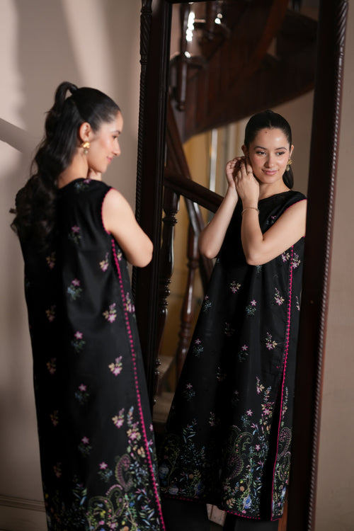 BLACK CO-ORD LUXURY PRINTED EMBROIDERED LAWN 2PCS SET(NPA2-26303) READY TO SHIP