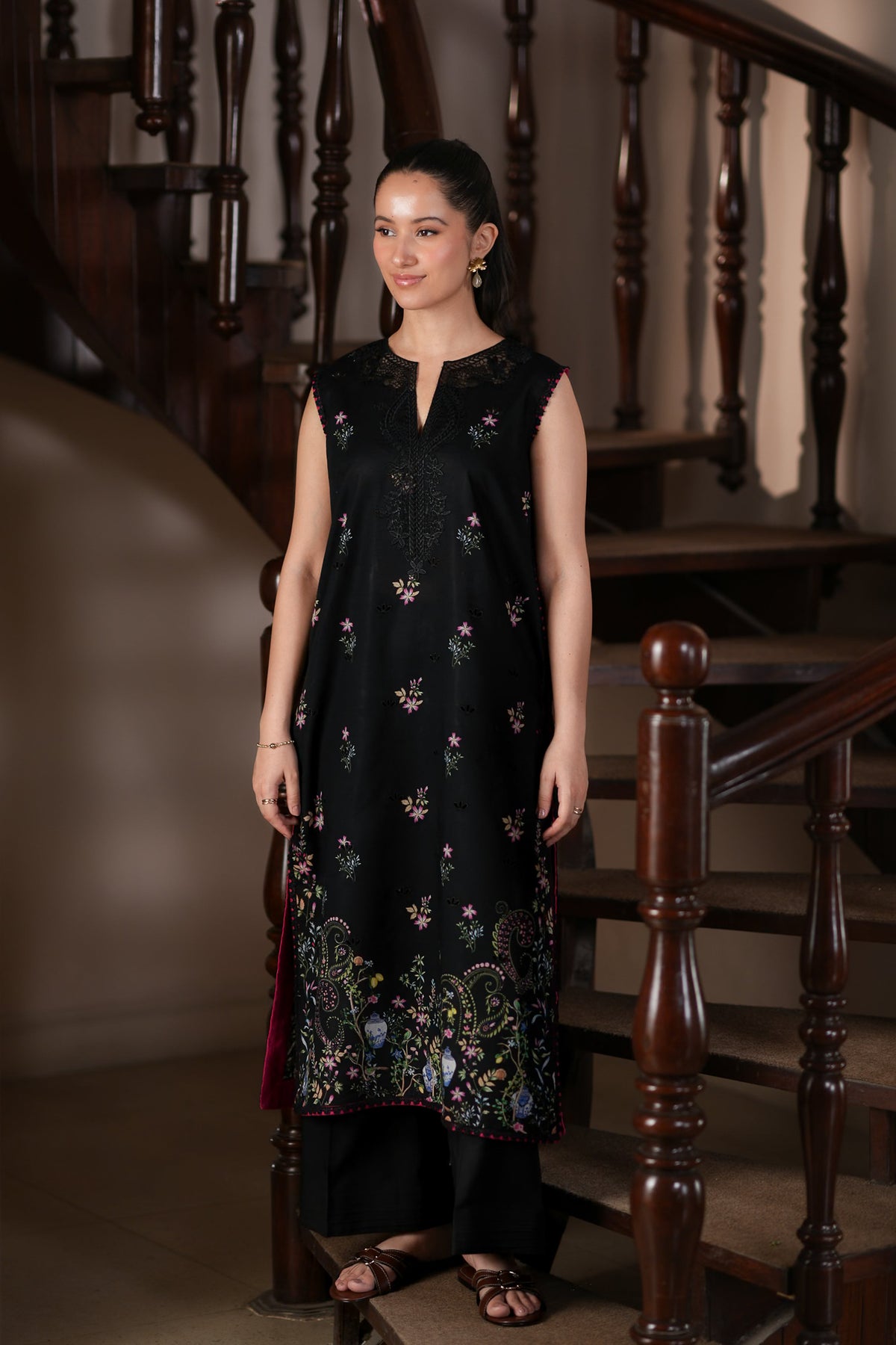 BLACK CO-ORD LUXURY PRINTED EMBROIDERED LAWN 2PCS SET(NPA2-26303) READY TO SHIP