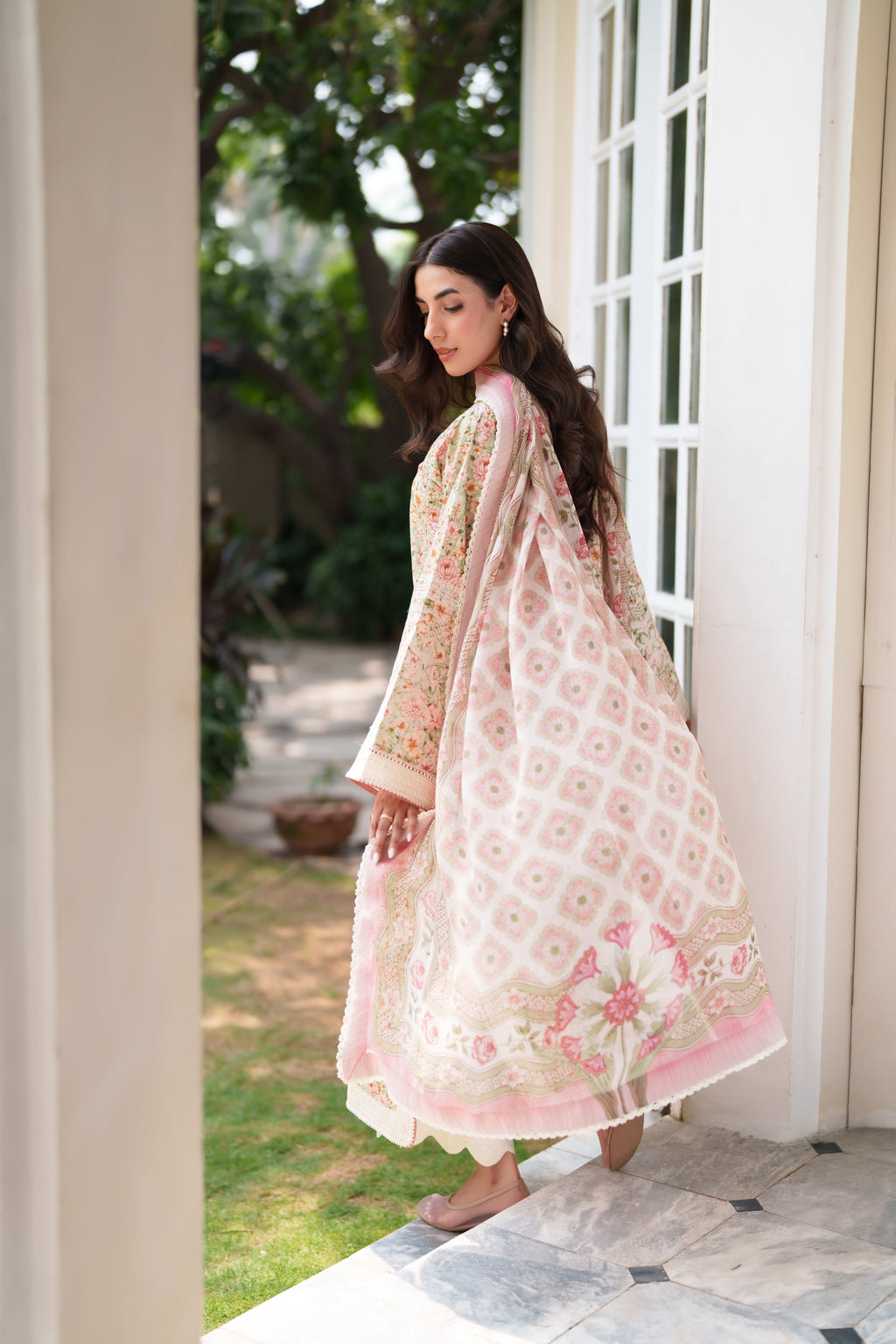 SOFT PISTACHIO LUXURY EMBROIDERED PRINTED PREMIUM COTTON 3PCS SET (NEL-26630)/ READY TO SHIP