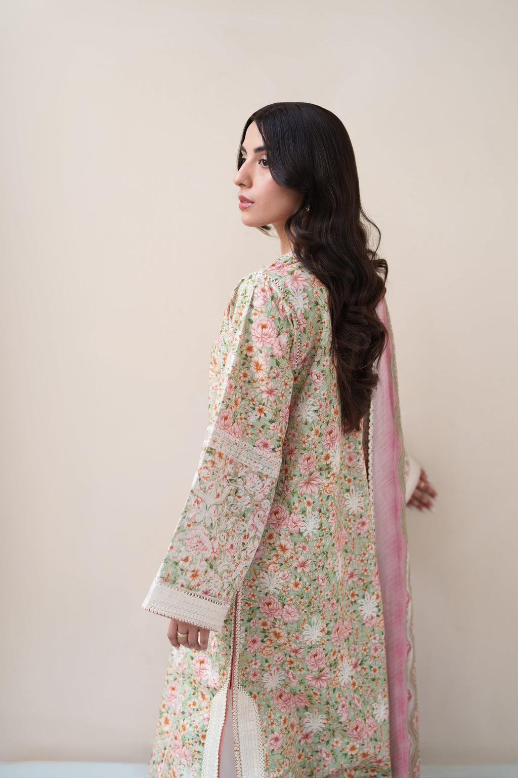 SOFT PISTACHIO LUXURY EMBROIDERED PRINTED PREMIUM COTTON 3PCS SET (NEL-26630)/ READY TO SHIP