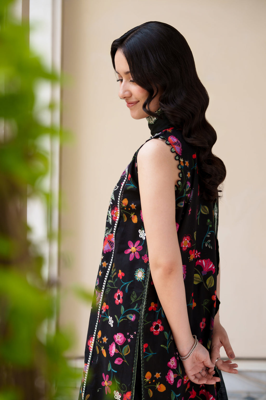 BLOOMING BLACK LUXURY EMBROIDERED PRINTED PREMIUM COTTON 3PCS SET (NEL-26629) / READY TO SHIP