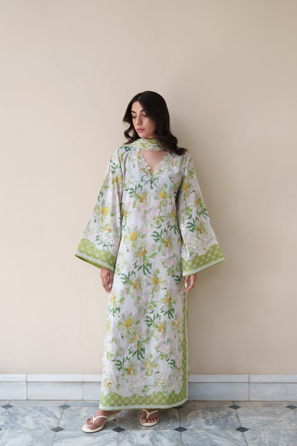 GARDENIA LUXURY EMBROIDERED PRINTED PREMIUM COTTON 3PCS SET (NEL-26627) / READY TO SHIP